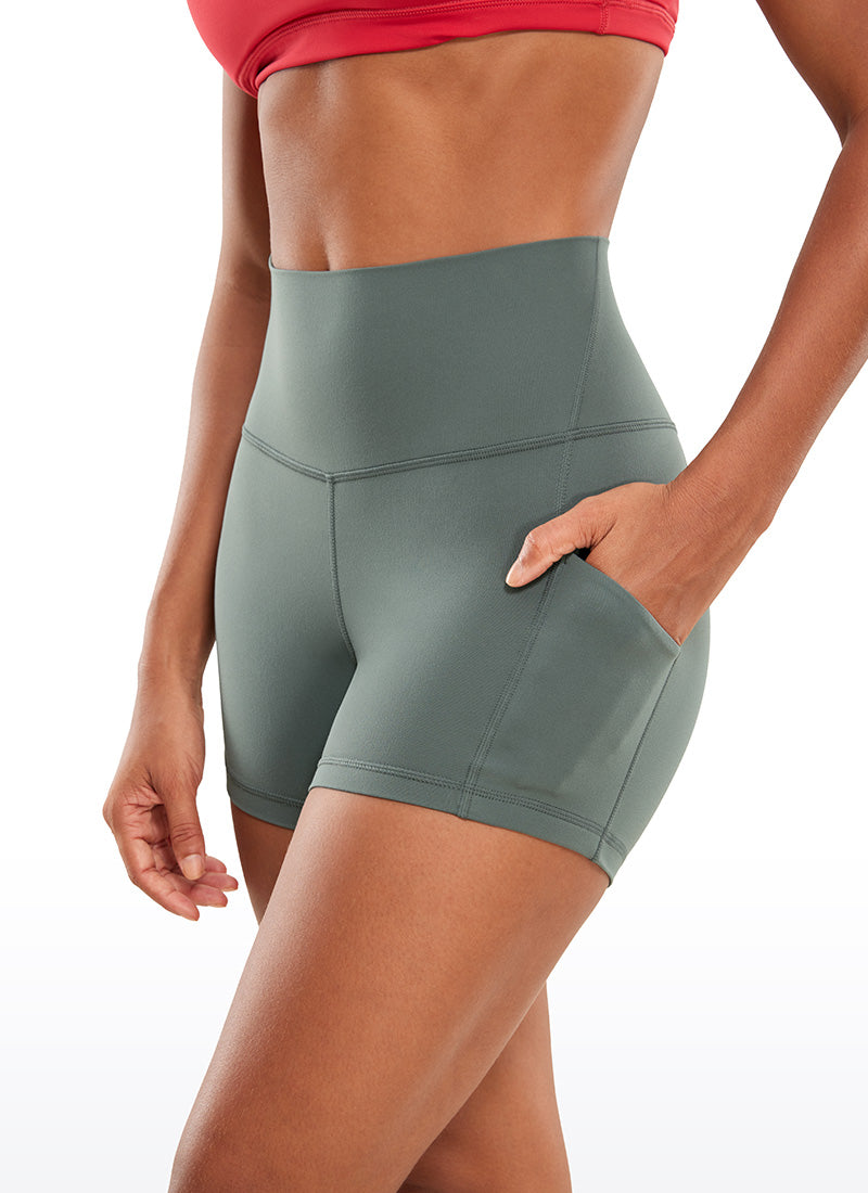 CRZ YOGA Yoga Wanita Bertingkat Tinggi Biker Butterluxe Seluar Pendek Poket 3'' Kelabu Sage