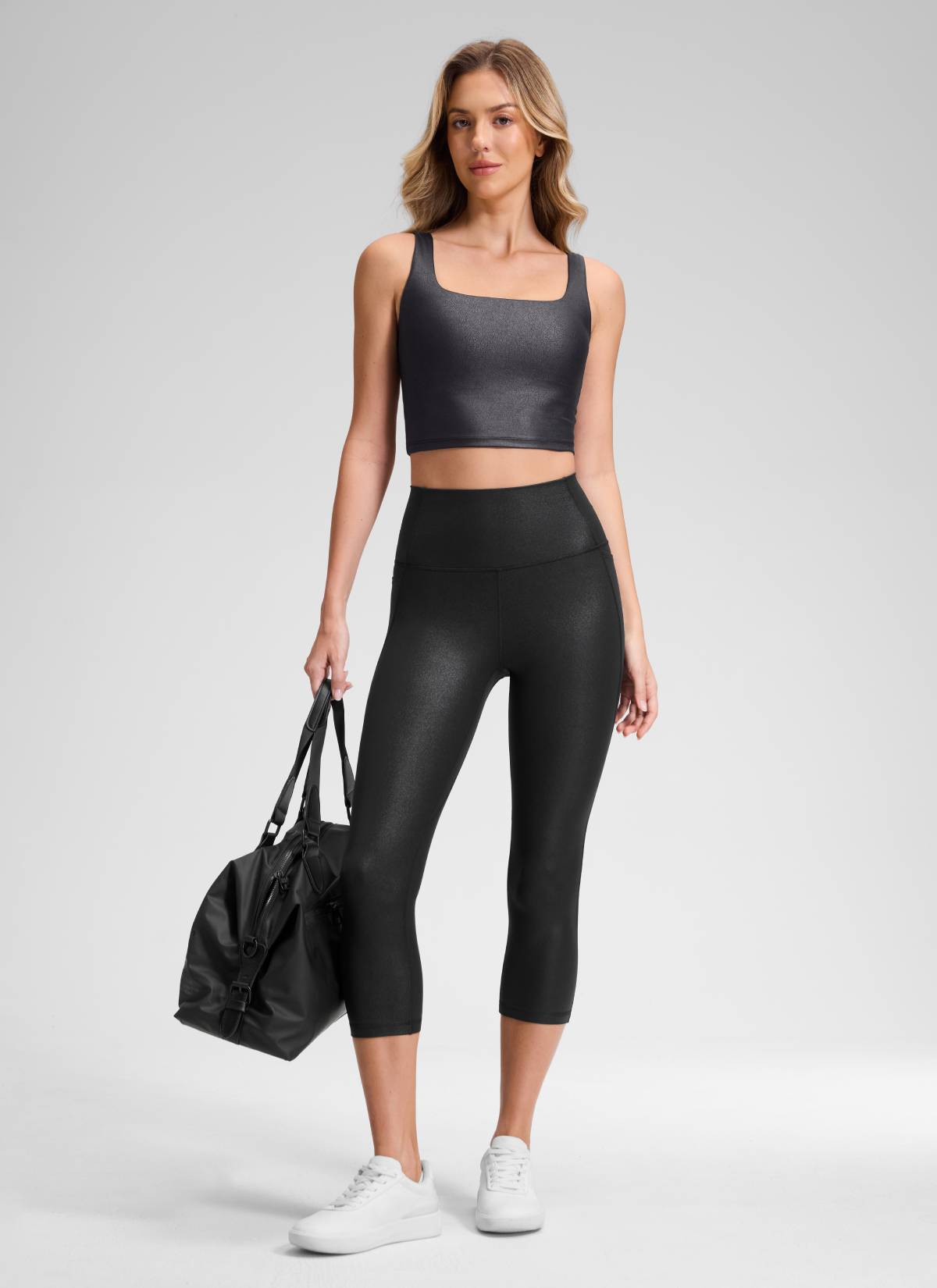 Seluar Capri Yoga Butterluxe Paras Pinggang Tinggi Berpoket 21'' Kulit Klasik Hitam Wanita CRZ YOGA