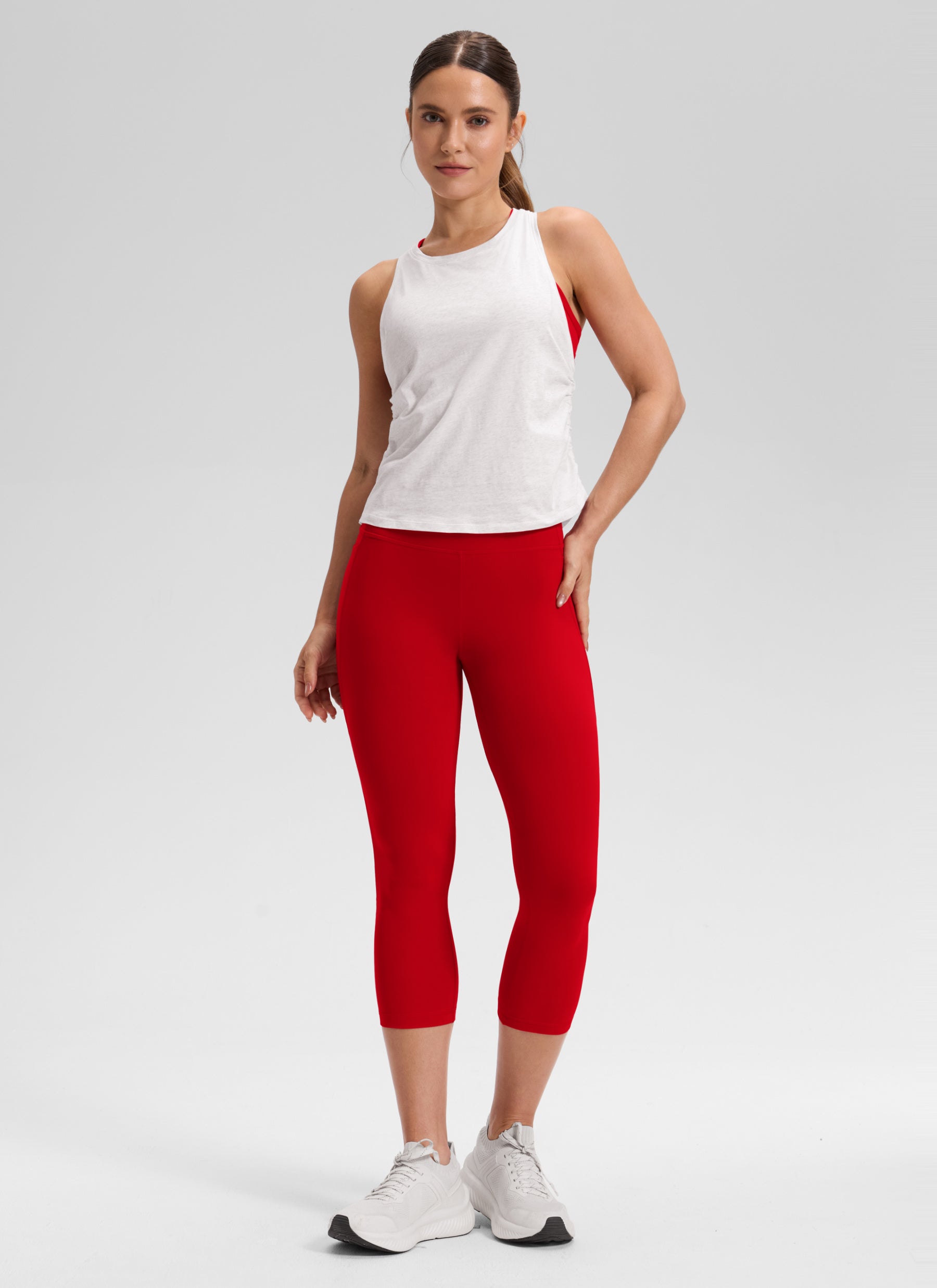 Seluar Capri Yoga Butterluxe Paras Pinggang Tinggi Berpoket 21'' Merah Cili Wanita CRZ YOGA