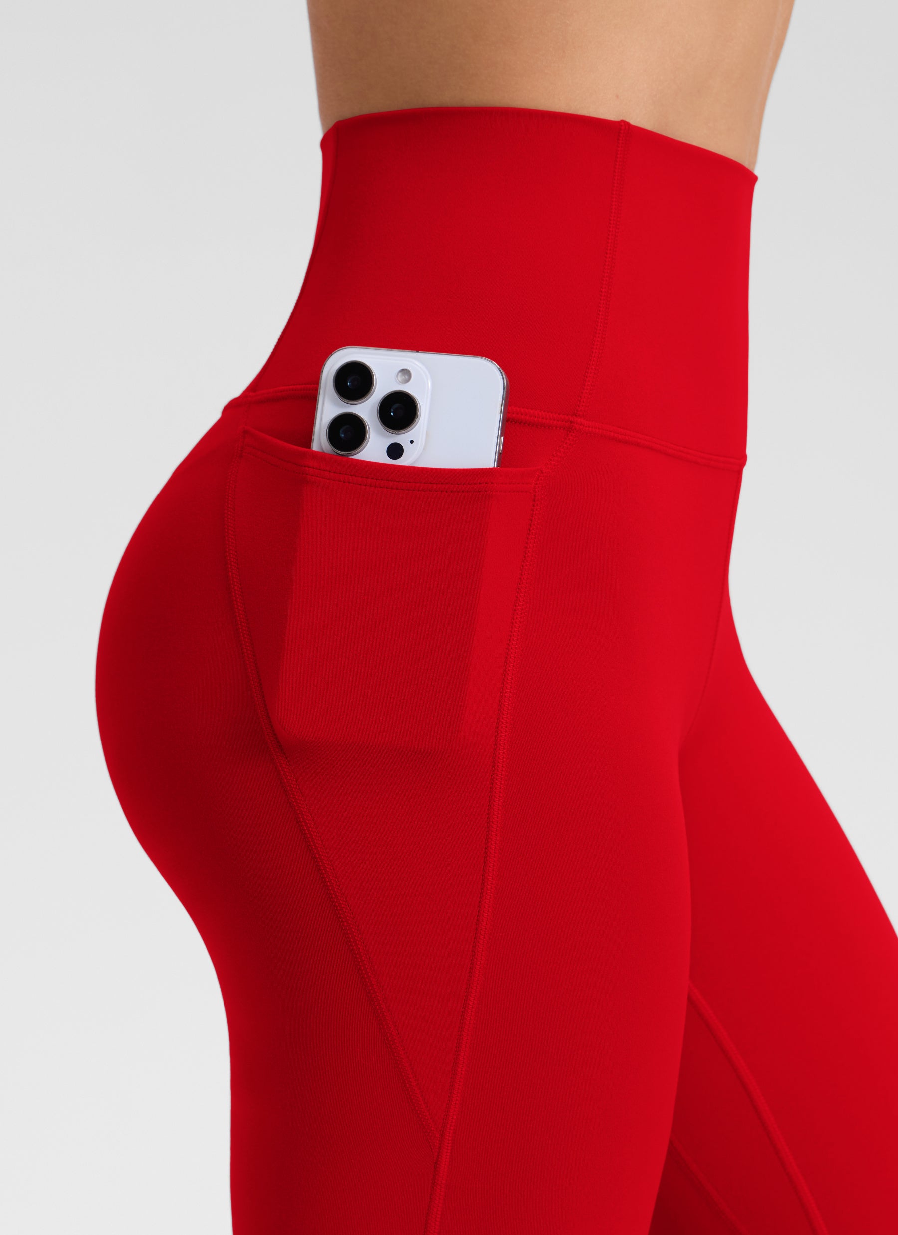 Seluar Capri Yoga Butterluxe Paras Pinggang Tinggi Berpoket 21'' Merah Cili Wanita CRZ YOGA