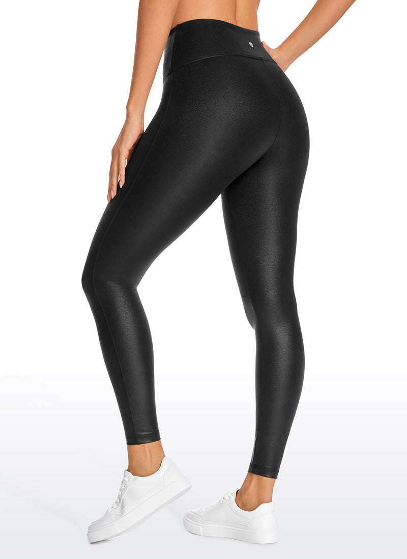 Seluar Legging Kulit Tiruan Matte Butterluxe Wanita CRZ YOGA Tiada Jahitan Depan 67 cm Hitam Kulit Klasik