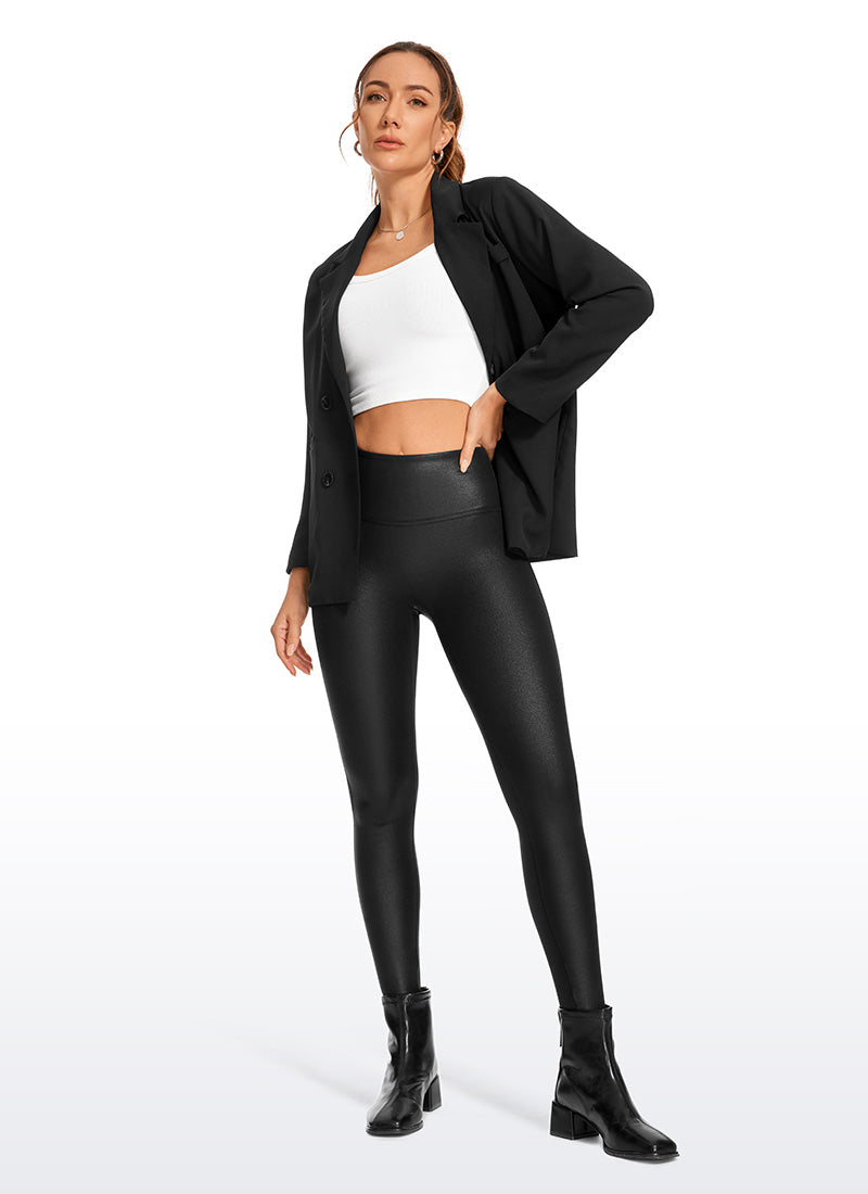 Seluar Legging Kulit Tiruan Matte Butterluxe Wanita CRZ YOGA Tiada Jahitan Depan 67 cm Hitam Kulit Klasik
