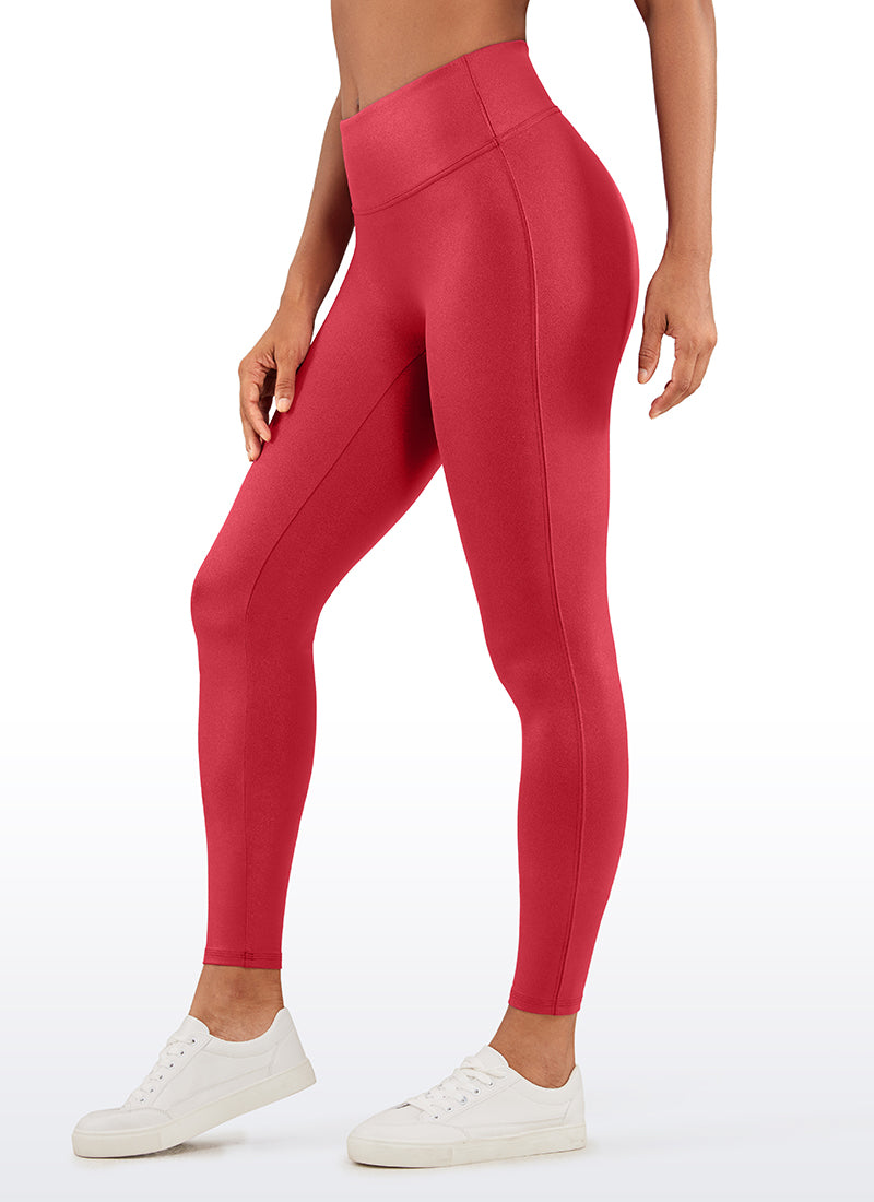 CRZ YOGA Wanita Butterluxe Seluar Legging Kulit Tiruan Matte Tanpa Jahitan Depan Corak Klasik Merah Delima 26.5''