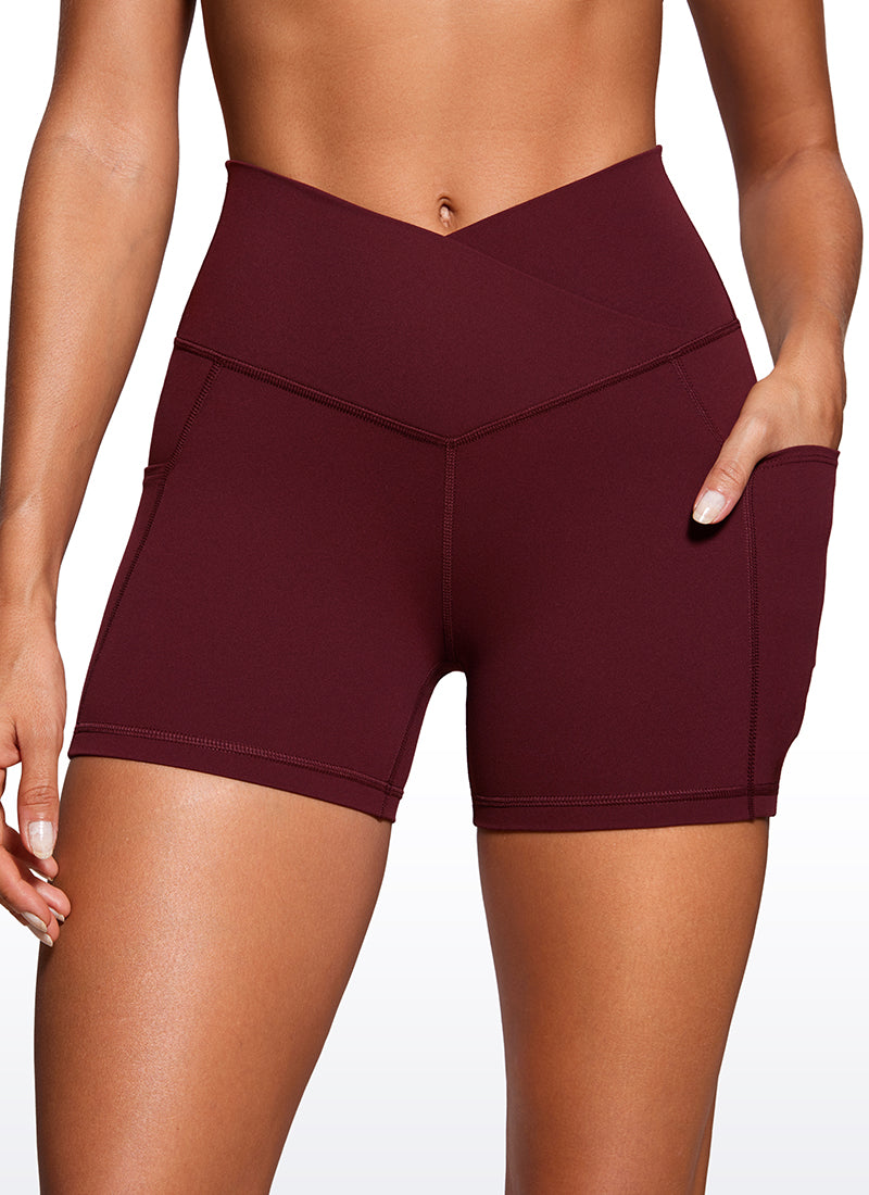 Seluar Pendek Poket Pinggang Bersilang V Butterluxe Beraras Tinggi Wanita CRZ YOGA 10 cm Merlot Merah