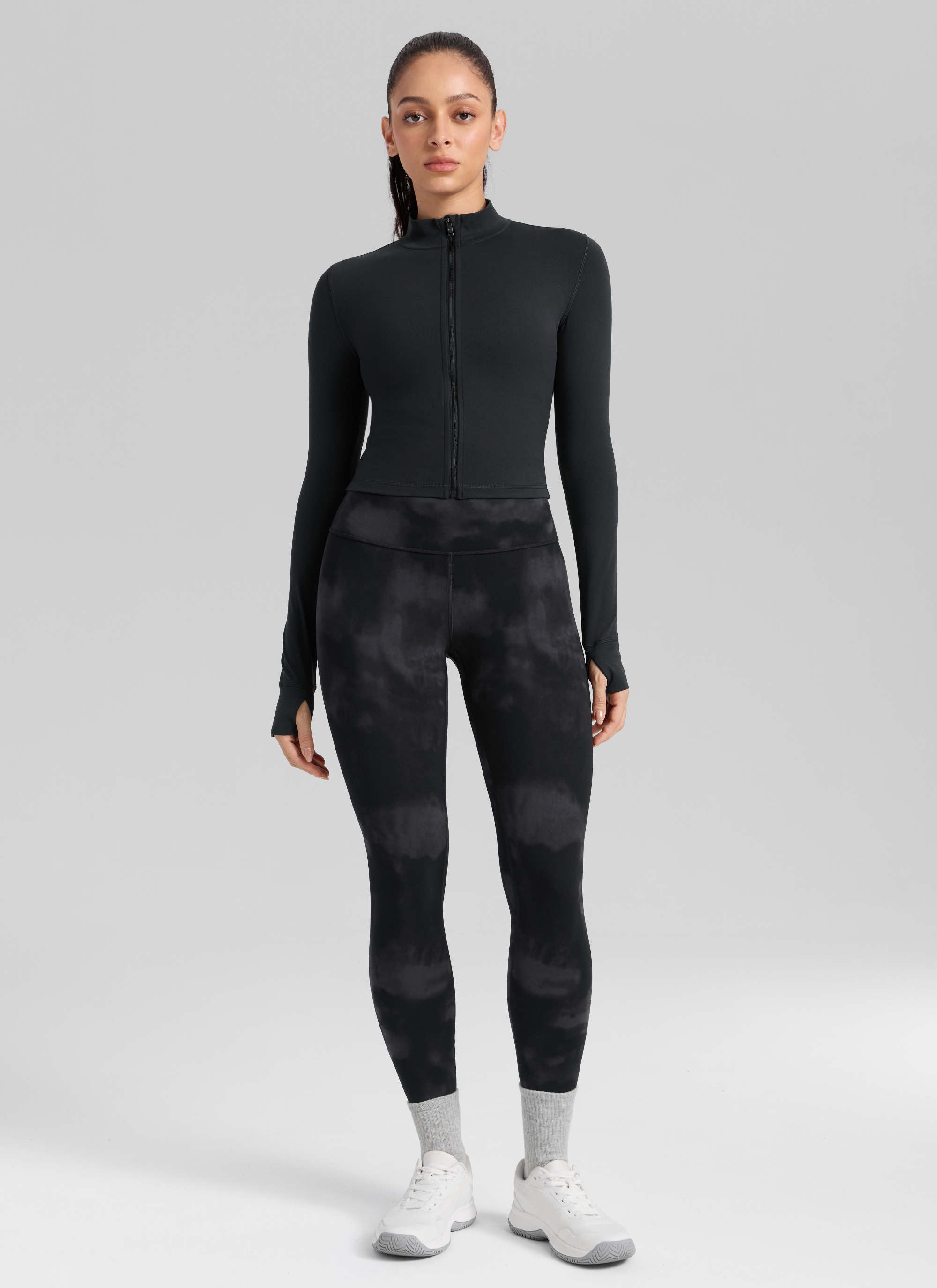 Senaman Tinggi CRZ YOGA Wanita Butterlift Legging Yoga 25'' Bunga Pewarna Hitam Ikat
