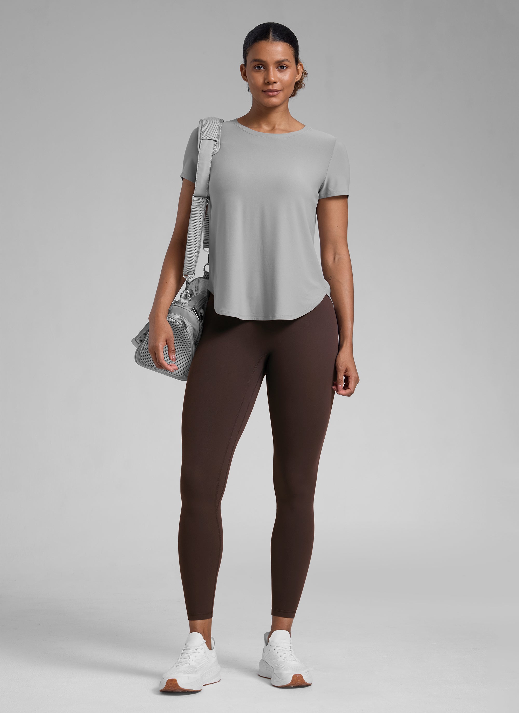 CRZ YOGA Wanita Butterlift Seluar Legging Punggung Berkerut Tinggi Tanpa Jahitan Depan Coklat Fudge Panas