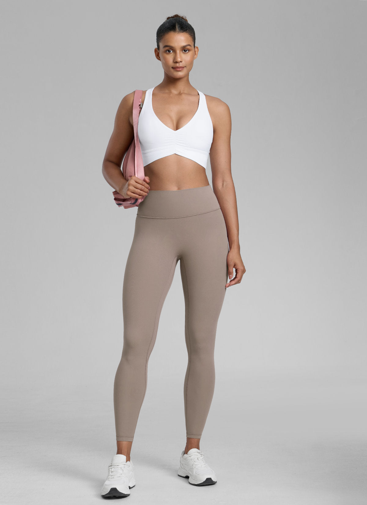 CRZ YOGA Wanita Butterlift Legging Punggung Berkerut Tinggi Tanpa Jahitan Depan Latte Berkrim
