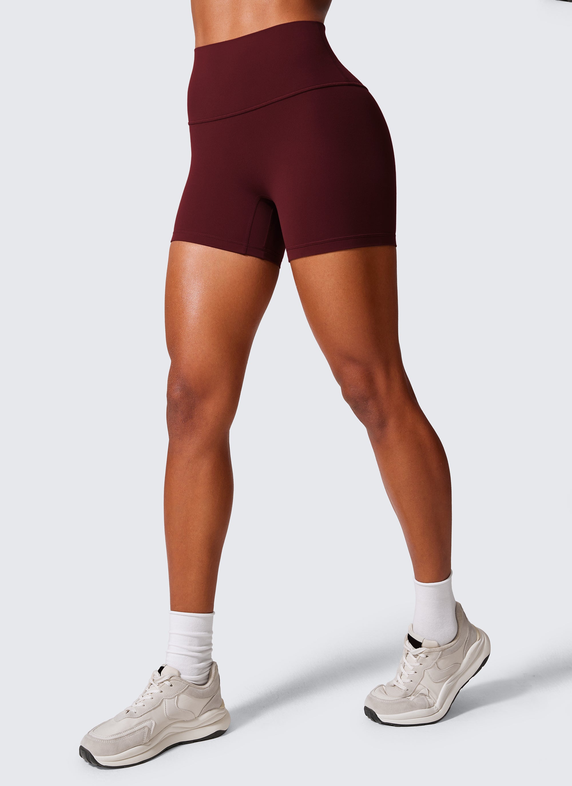 CRZ YOGA Wanita Butterlift Seluar Pendek Biker Senaman Atletik Scrunch Butt Merah Merlot