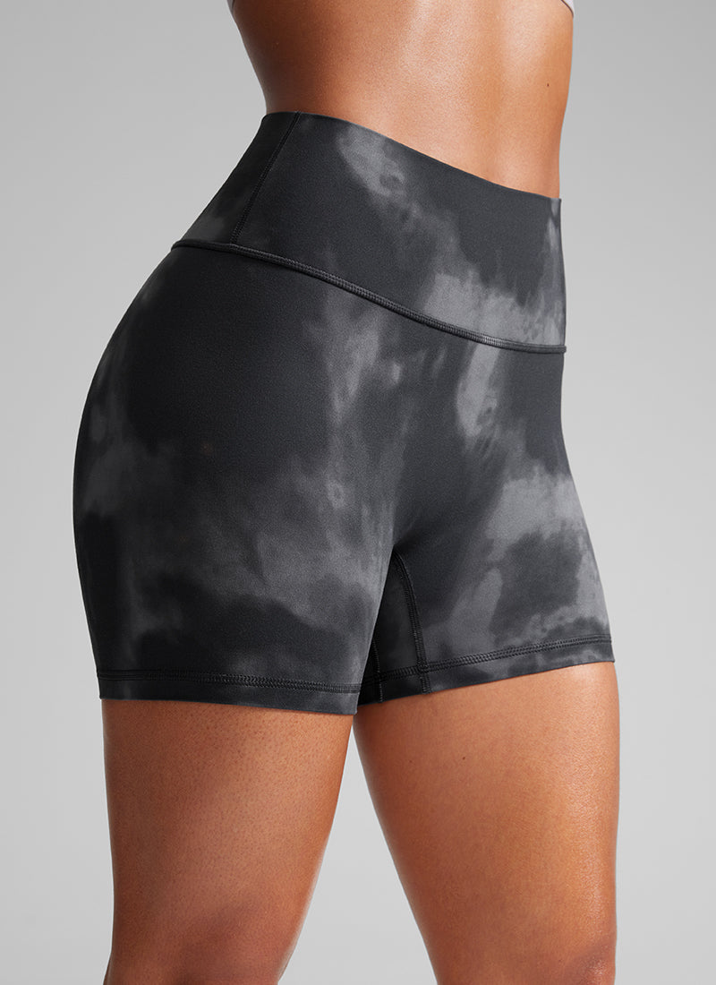 CRZ YOGA Wanita Butterlift Seluar Pendek Biker Senaman Atletik Scrunch Butt Warna Kelabu Bunga Tie Dye