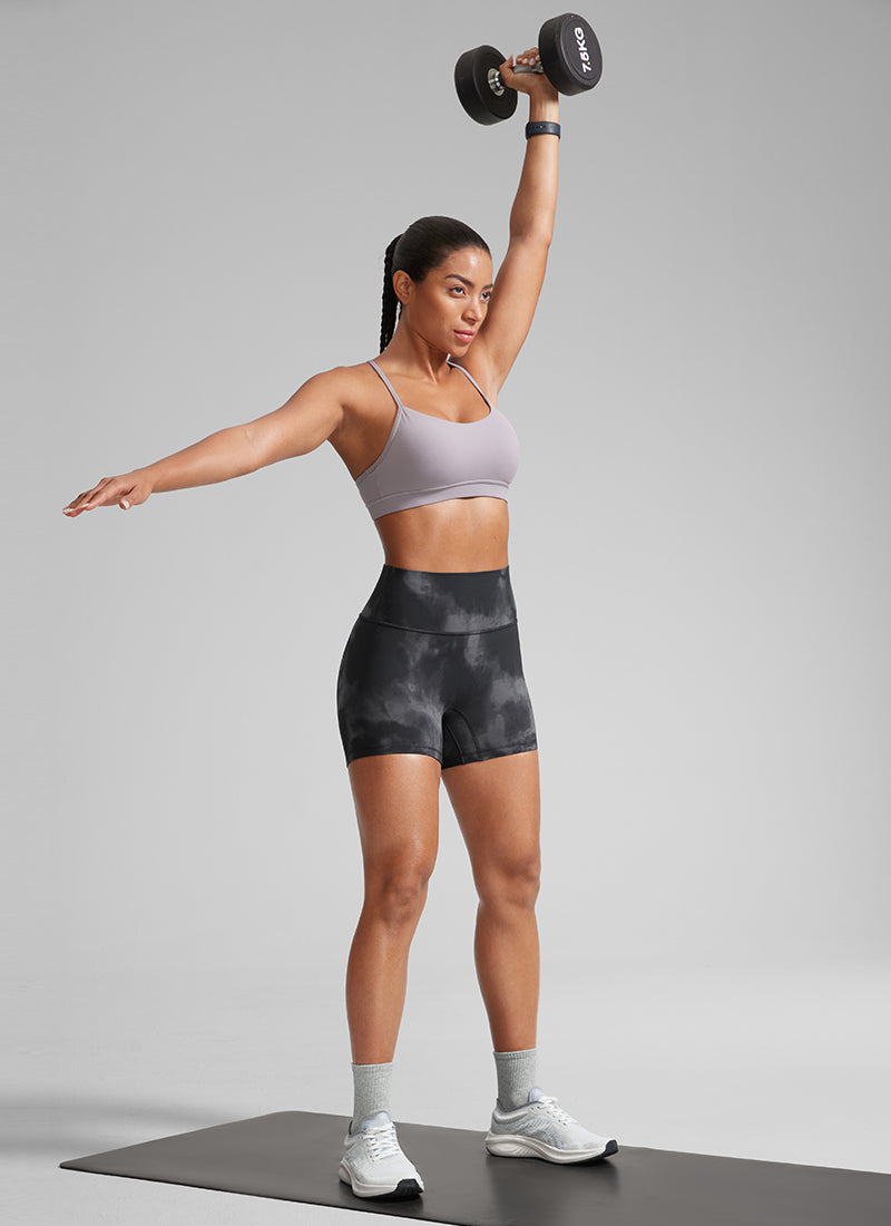 CRZ YOGA Wanita Butterlift Seluar Pendek Biker Senaman Atletik Scrunch Butt Warna Kelabu Bunga Tie Dye