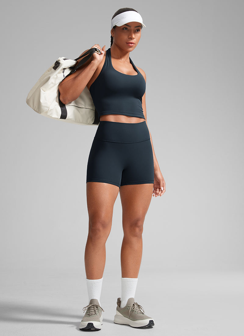 CRZ YOGA Wanita Butterlift Seluar Pendek Biker Senaman Atletik Scrunch Butt True Navy