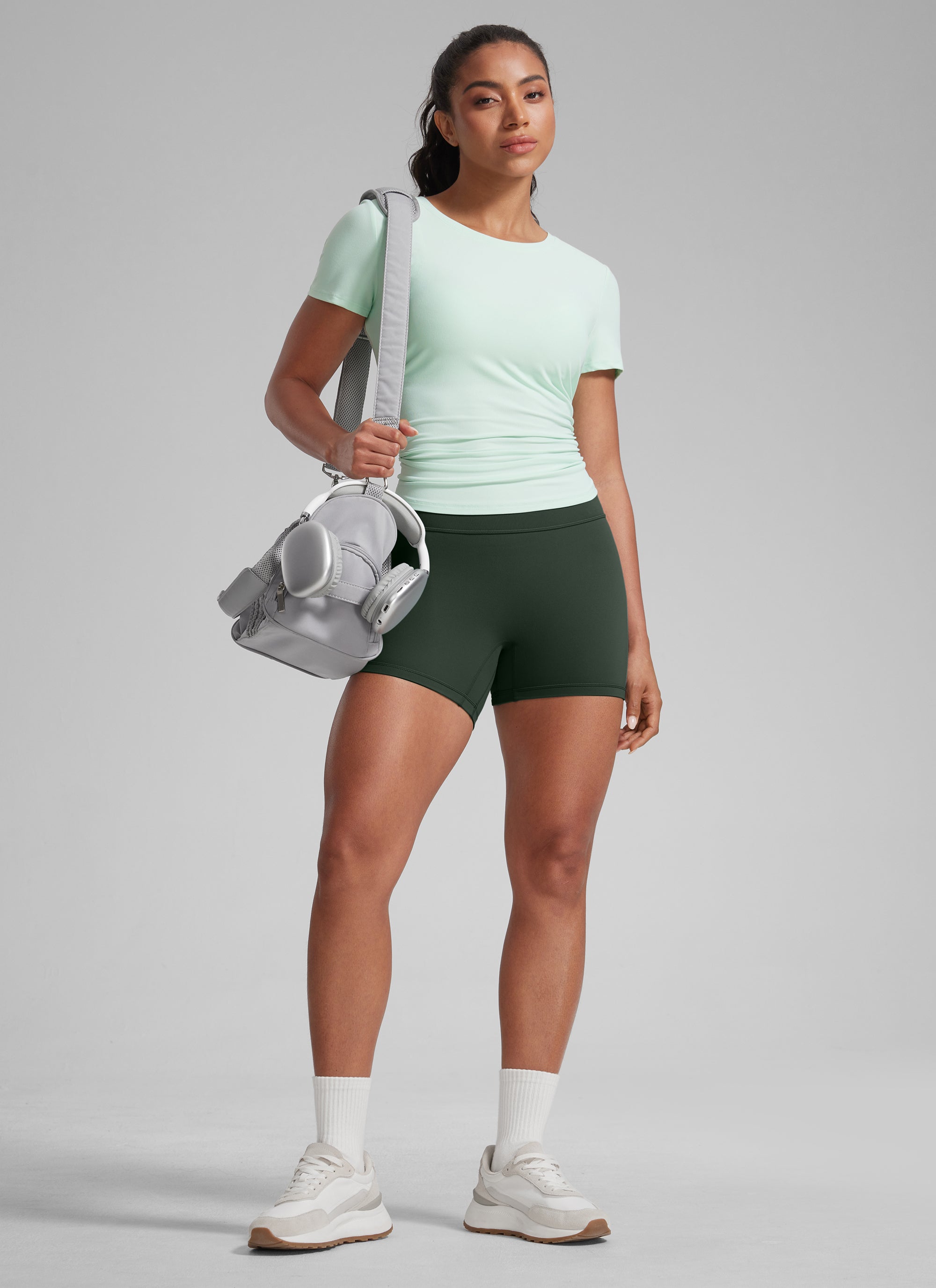 CRZ YOGA Wanita Butterlift Seluar Pendek Biker Senaman Atletik Serut Punggung Legend Green