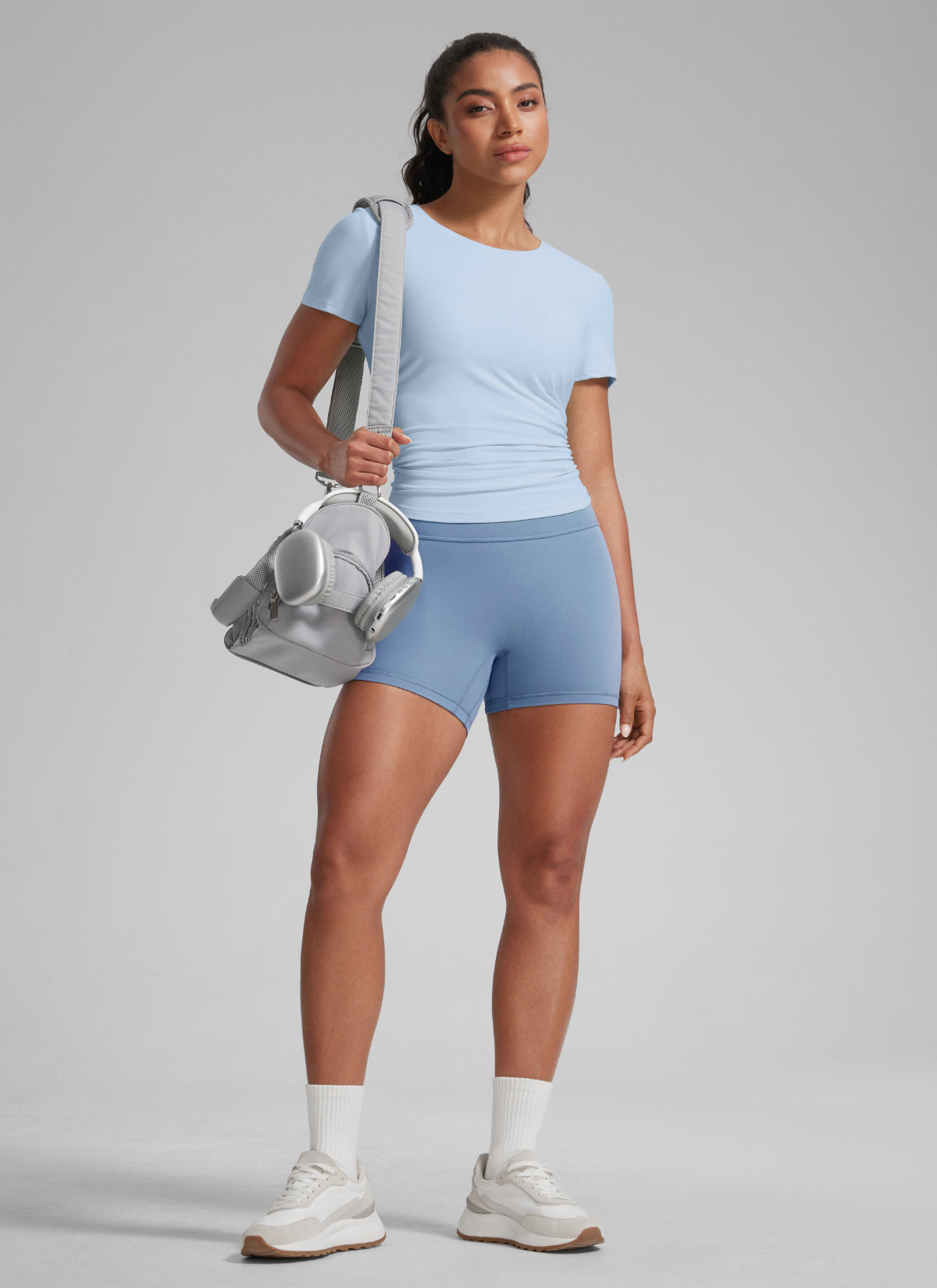 CRZ YOGA Wanita Butterlift Seluar Pendek Biker Senaman Atletik Scrunch Butt Denim Dibasuh