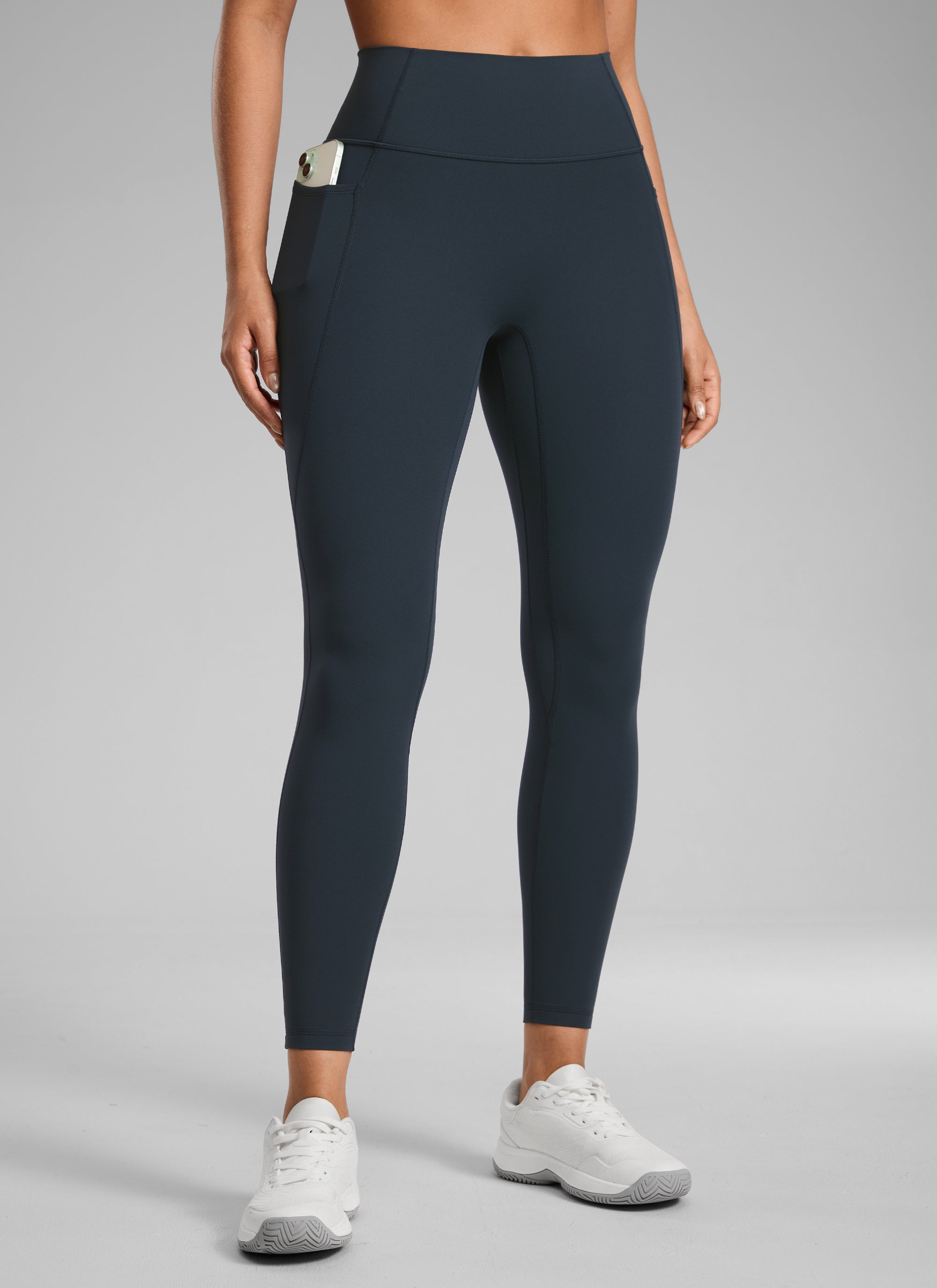 CRZ YOGA Wanita Butterlift Seluar Legging Poket Tanpa Jahitan Depan Tinggi Warna Biru Tulen