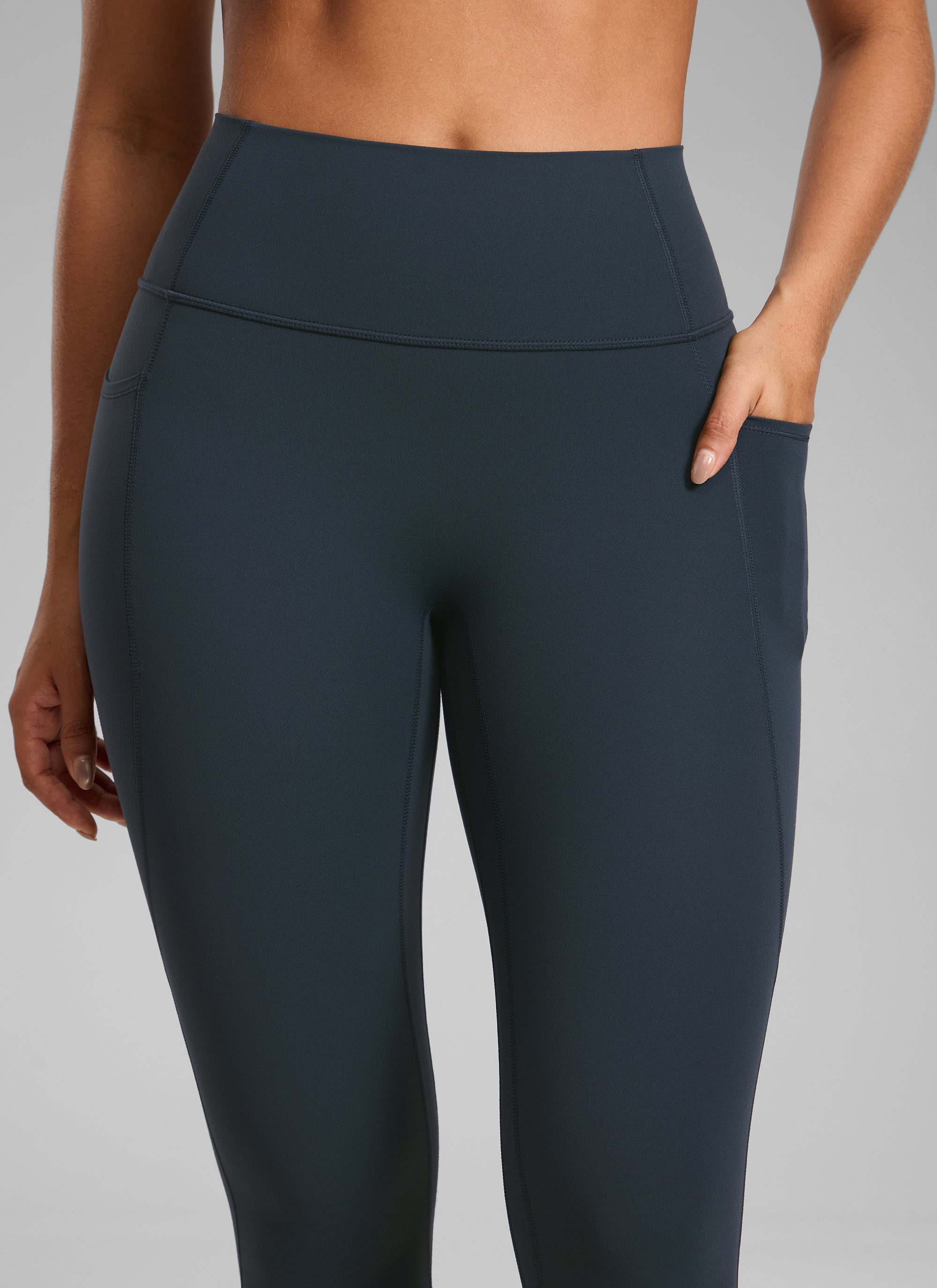 CRZ YOGA Wanita Butterlift Seluar Legging Poket Tanpa Jahitan Depan Tinggi Warna Biru Tulen
