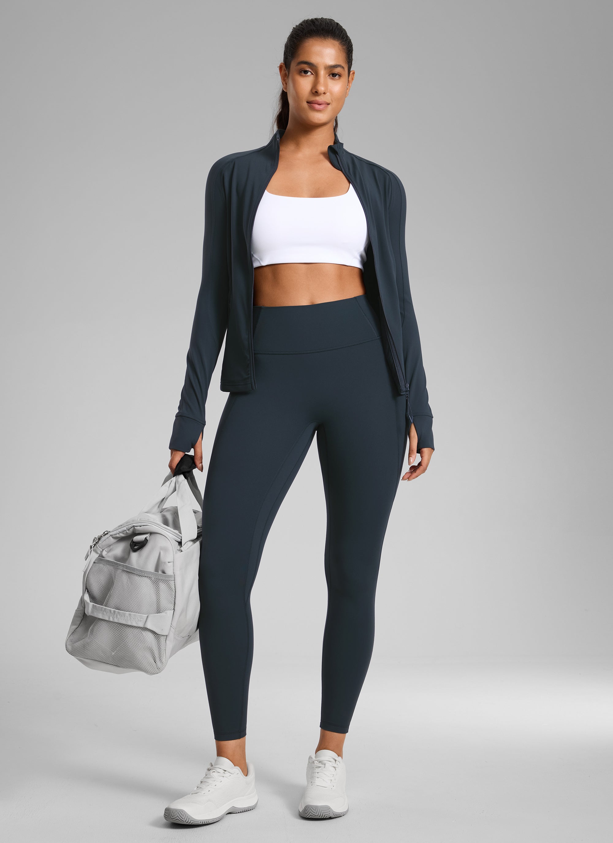 CRZ YOGA Wanita Butterlift Seluar Legging Poket Tanpa Jahitan Depan Tinggi Warna Biru Tulen