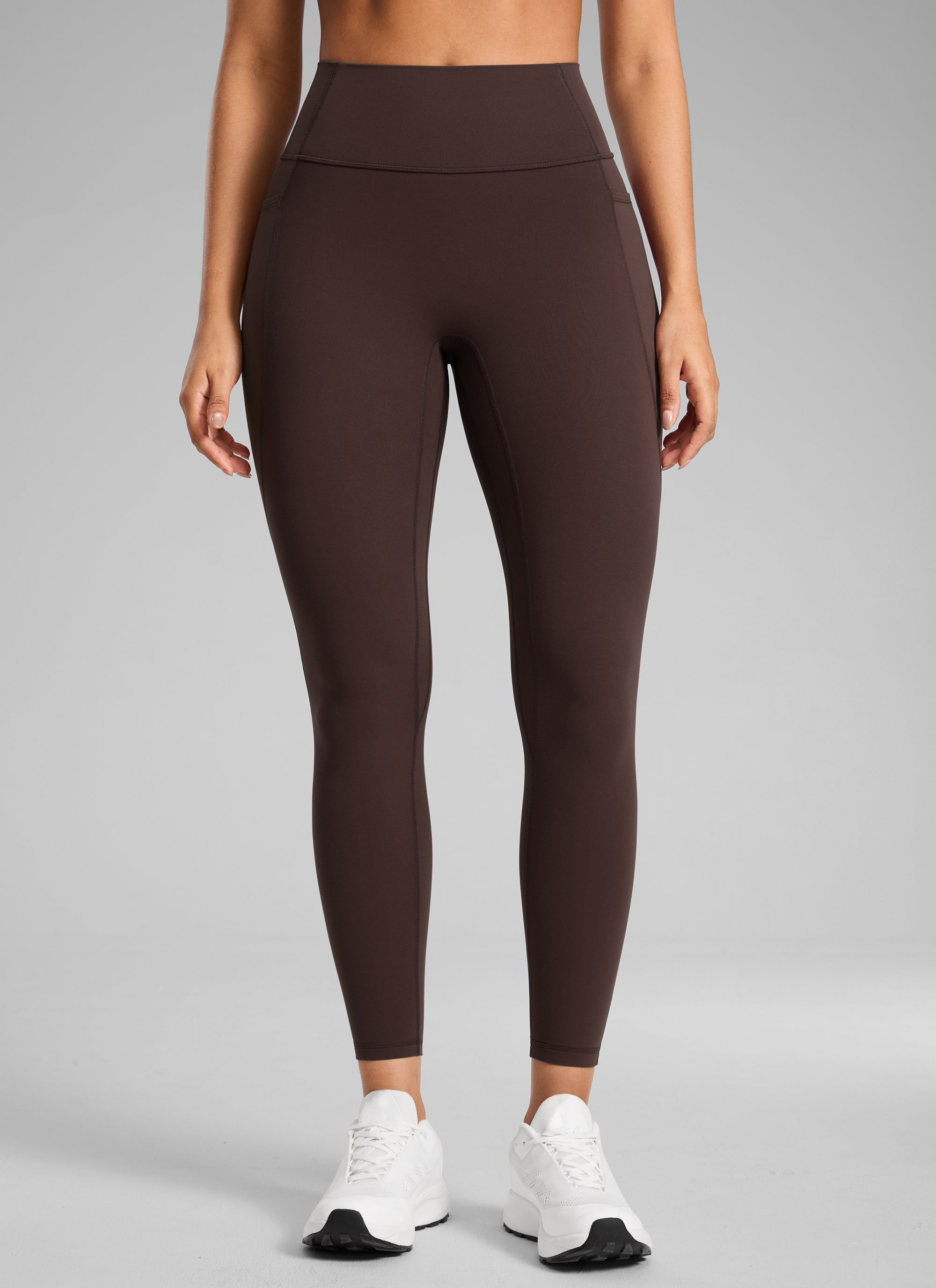CRZ YOGA Wanita Butterlift Seluar Legging Poket Tanpa Jahitan Depan Tinggi Coklat Fudge Panas