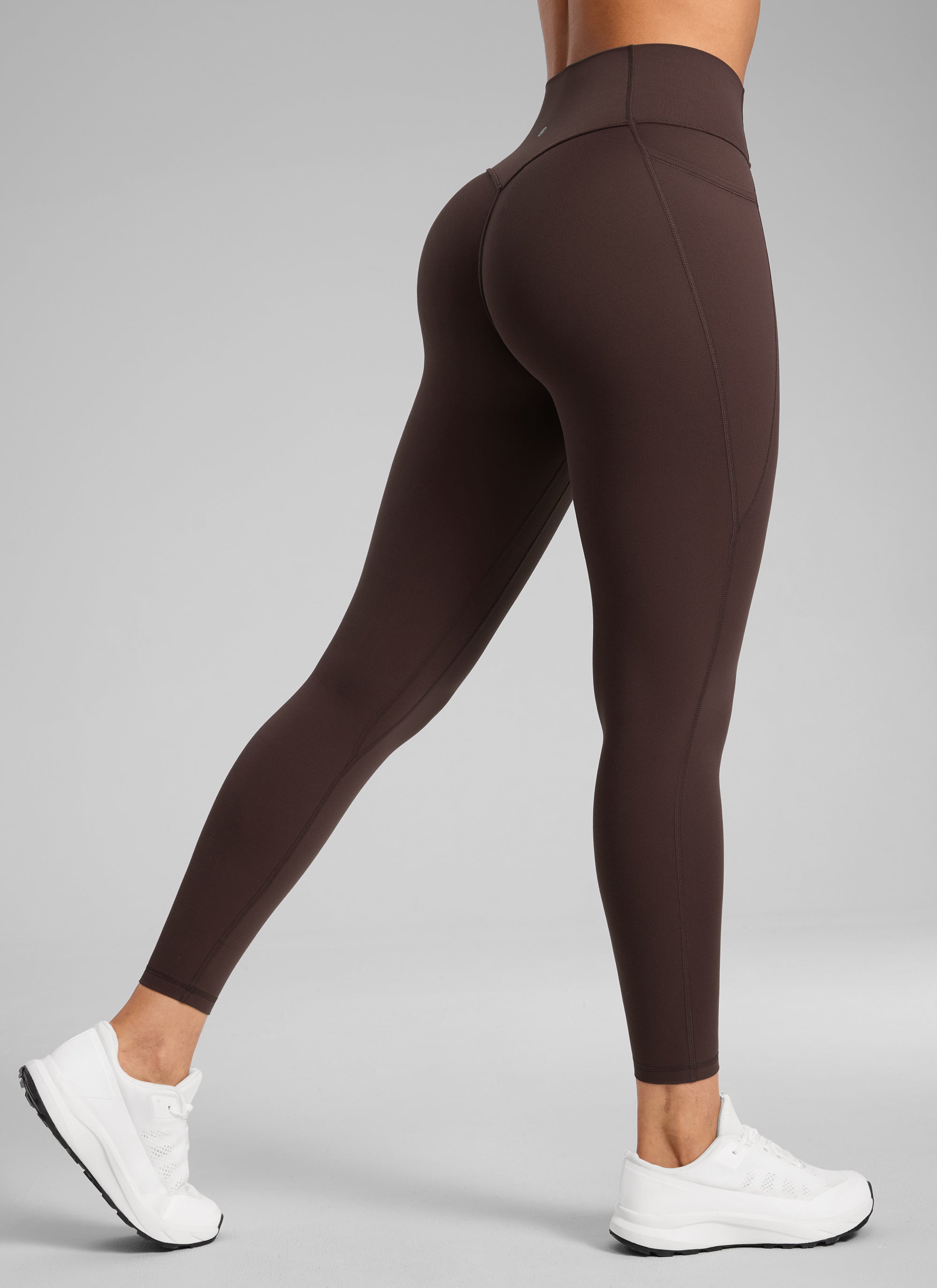 CRZ YOGA Wanita Butterlift Seluar Legging Poket Tanpa Jahitan Depan Tinggi Coklat Fudge Panas