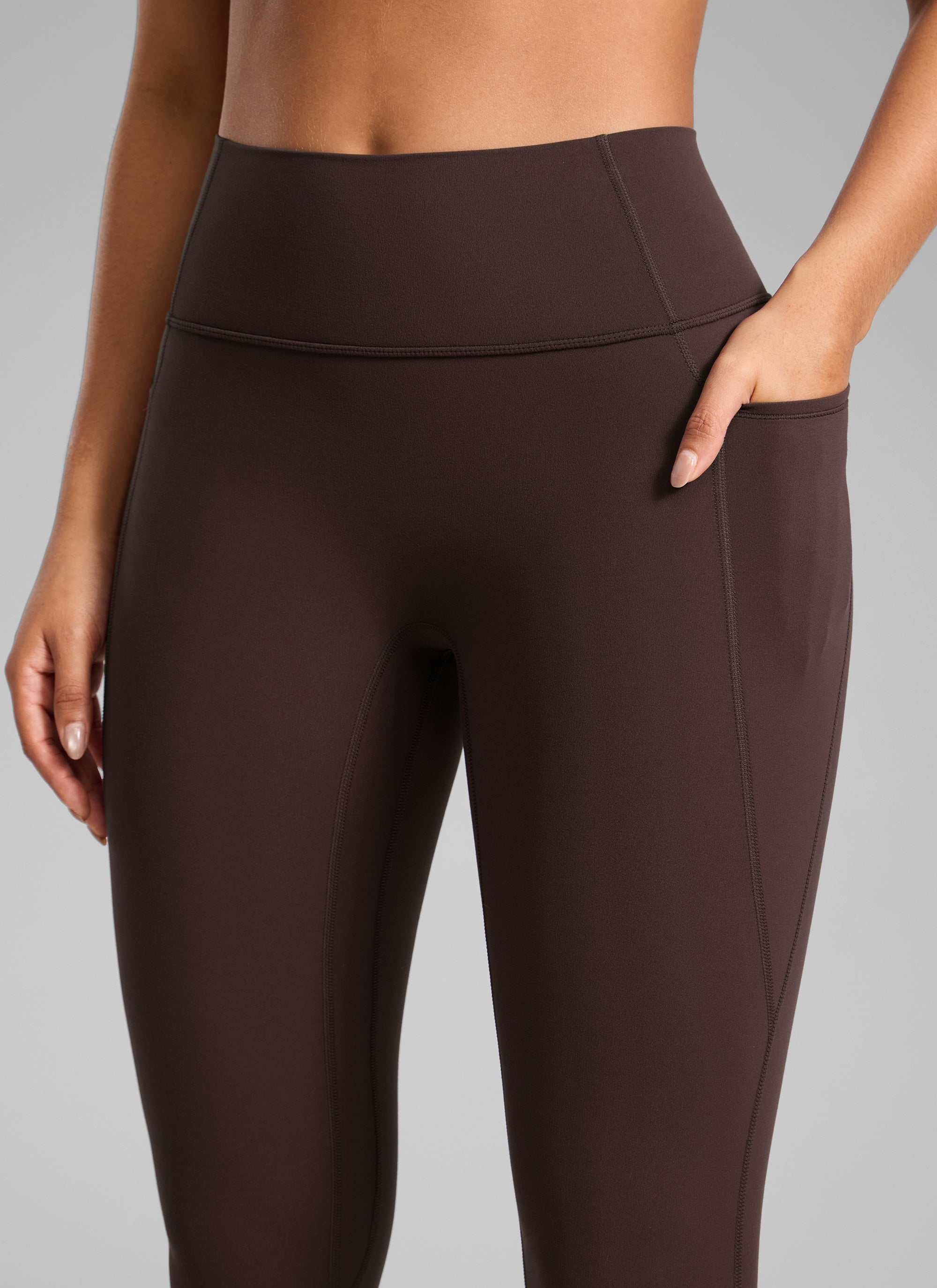 CRZ YOGA Wanita Butterlift Seluar Legging Poket Tanpa Jahitan Depan Tinggi Coklat Fudge Panas