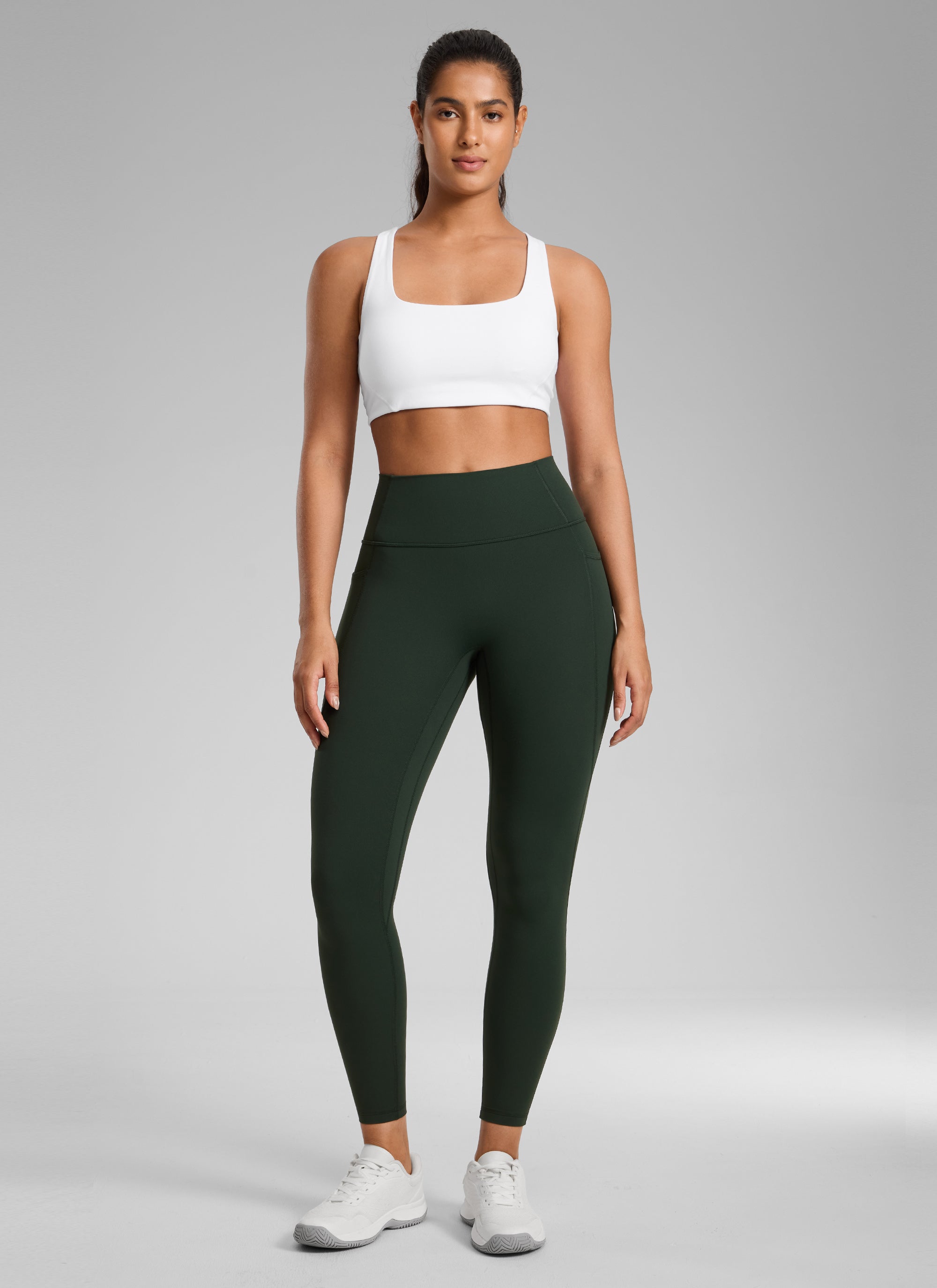CRZ YOGA Wanita Butterlift Seluar Legging Poket Tanpa Jahitan Depan Tinggi Warna Hijau Legenda