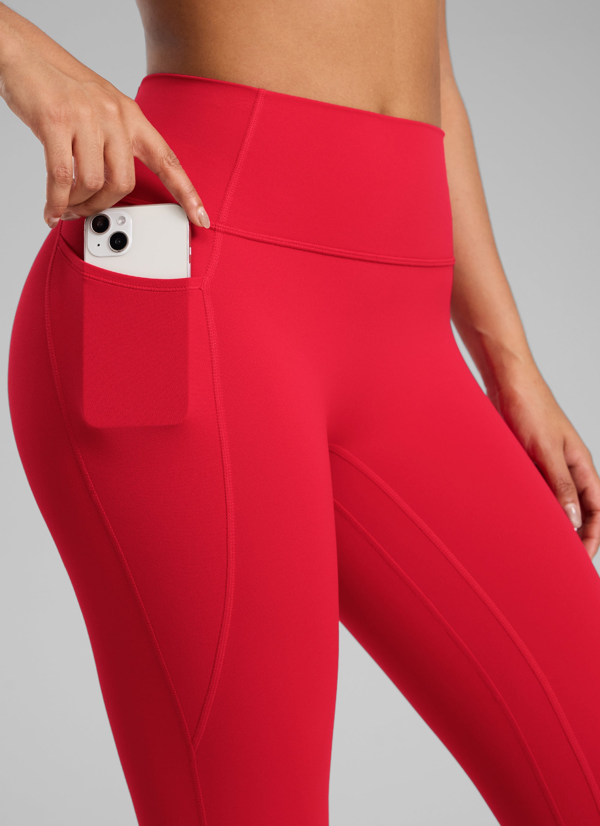 CRZ YOGA Wanita Butterlift Seluar Legging Poket Tanpa Jahitan Depan Tinggi Aurora Merah