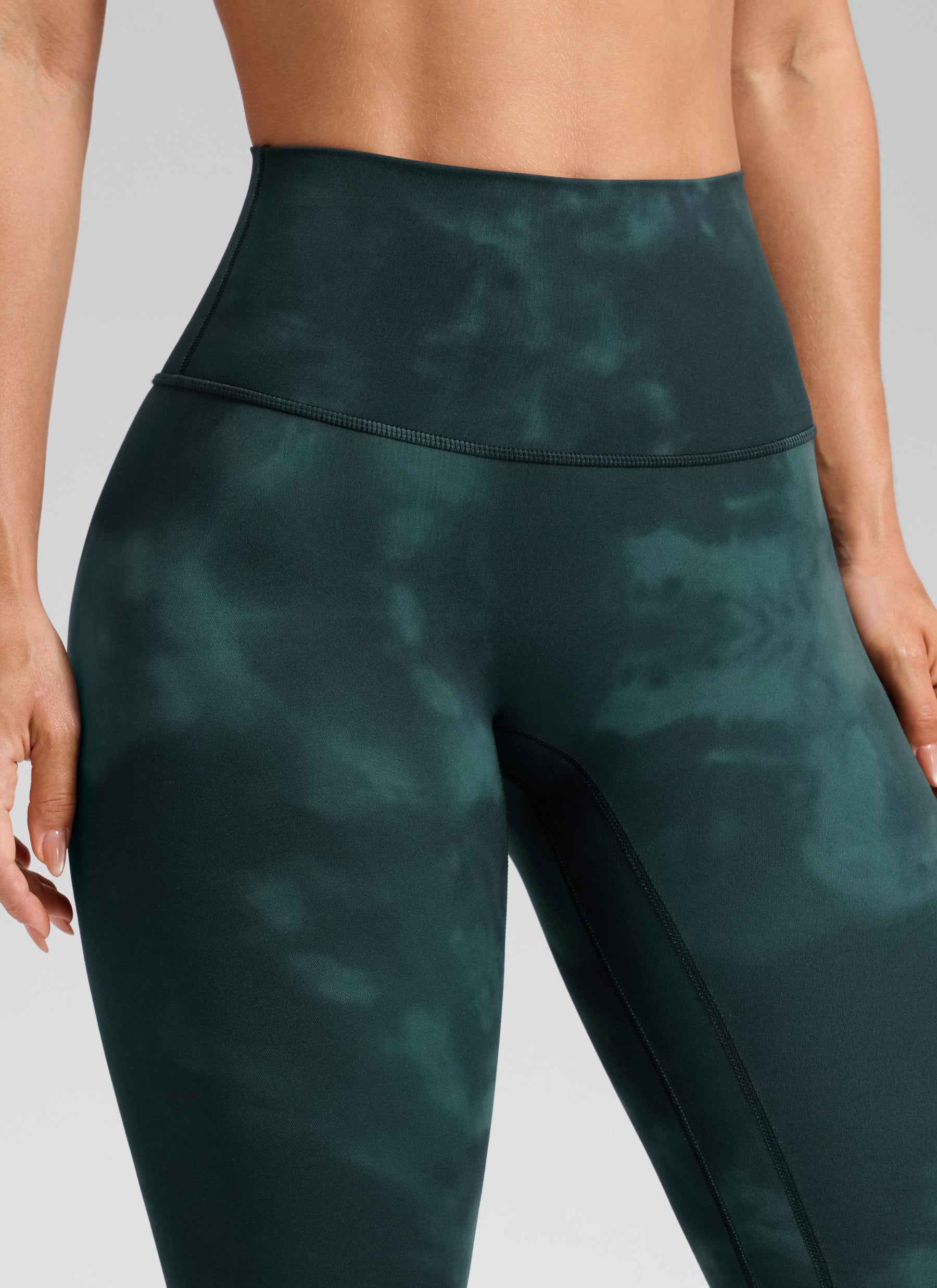 CRZ YOGA Wanita Butterluxe Seluar Yoga Tinggi Tanpa Jahitan Depan Bunga Ikat-Pewarna Hijau Zamrud 25''
