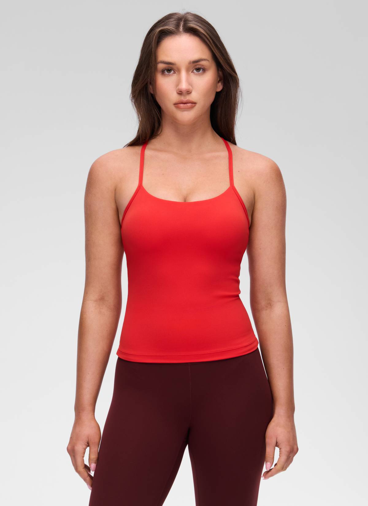 CRZ YOGA Yoga Slim Fit Wanita Butterluxe Bra Terbina Dalam Bertali Belakang Merah Tua