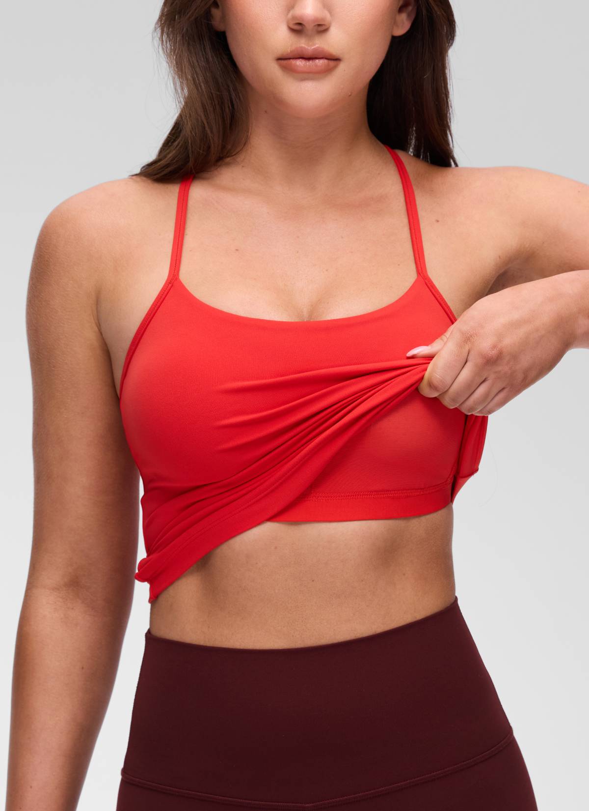 CRZ YOGA Yoga Slim Fit Wanita Butterluxe Bra Terbina Dalam Bertali Belakang Merah Tua