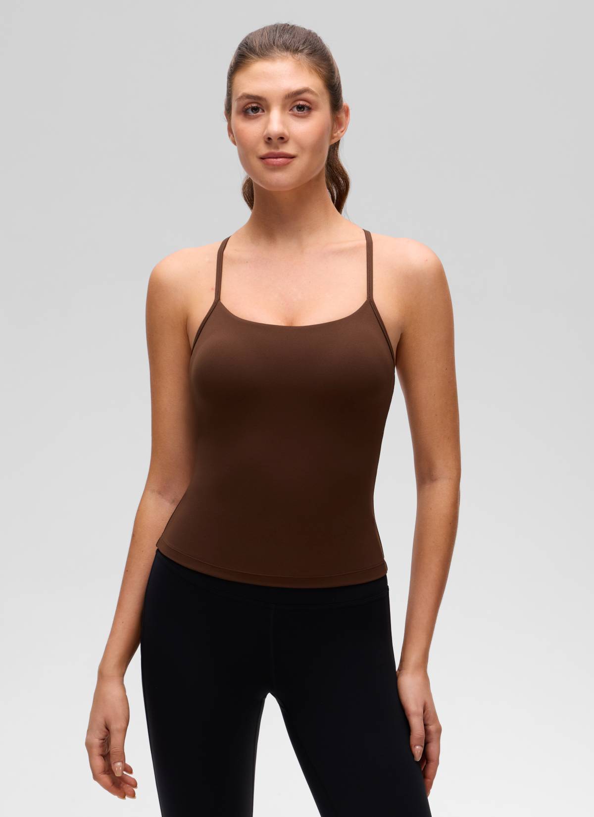 CRZ YOGA Yoga Slim Fit Wanita Butterluxe Bra Terbina Dalam Tank Y Back Lava Brown