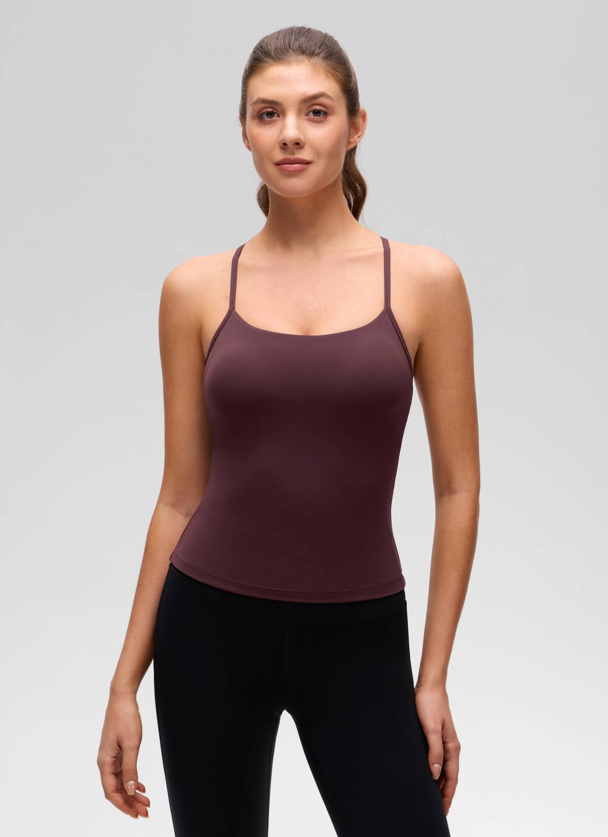 CRZ YOGA Yoga Slim Fit Wanita Butterluxe Bra Terbina Dalam Tangki Y Belakang Plum Masak