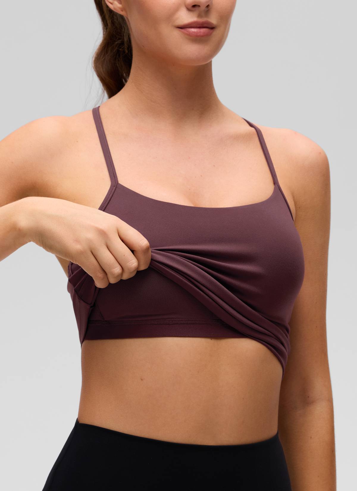 CRZ YOGA Yoga Slim Fit Wanita Butterluxe Bra Terbina Dalam Tangki Y Belakang Plum Masak