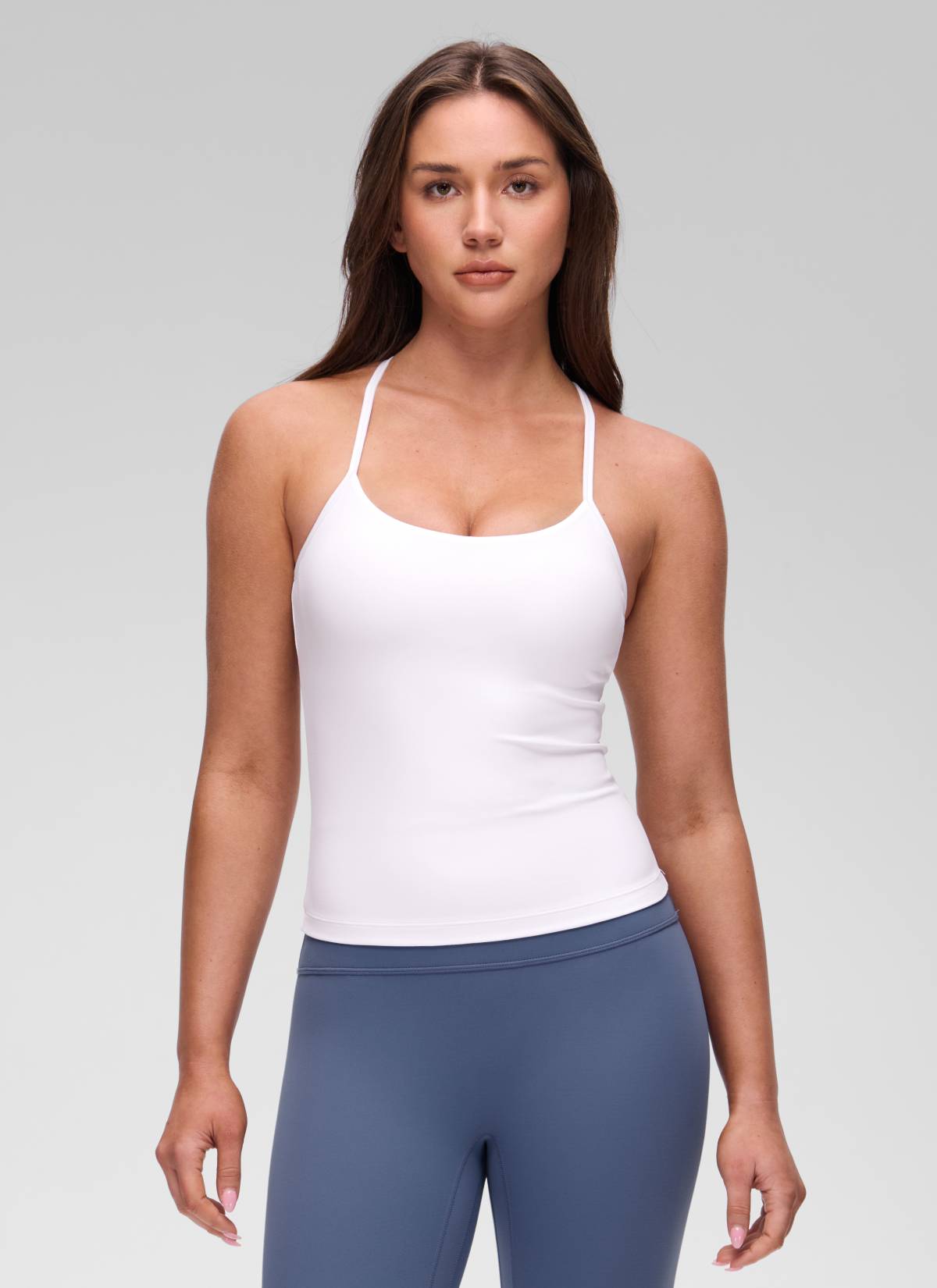 CRZ YOGA Yoga Slim Fit Wanita Butterluxe Bra Terbina Dalam dengan Tangki Belakang Y Putih