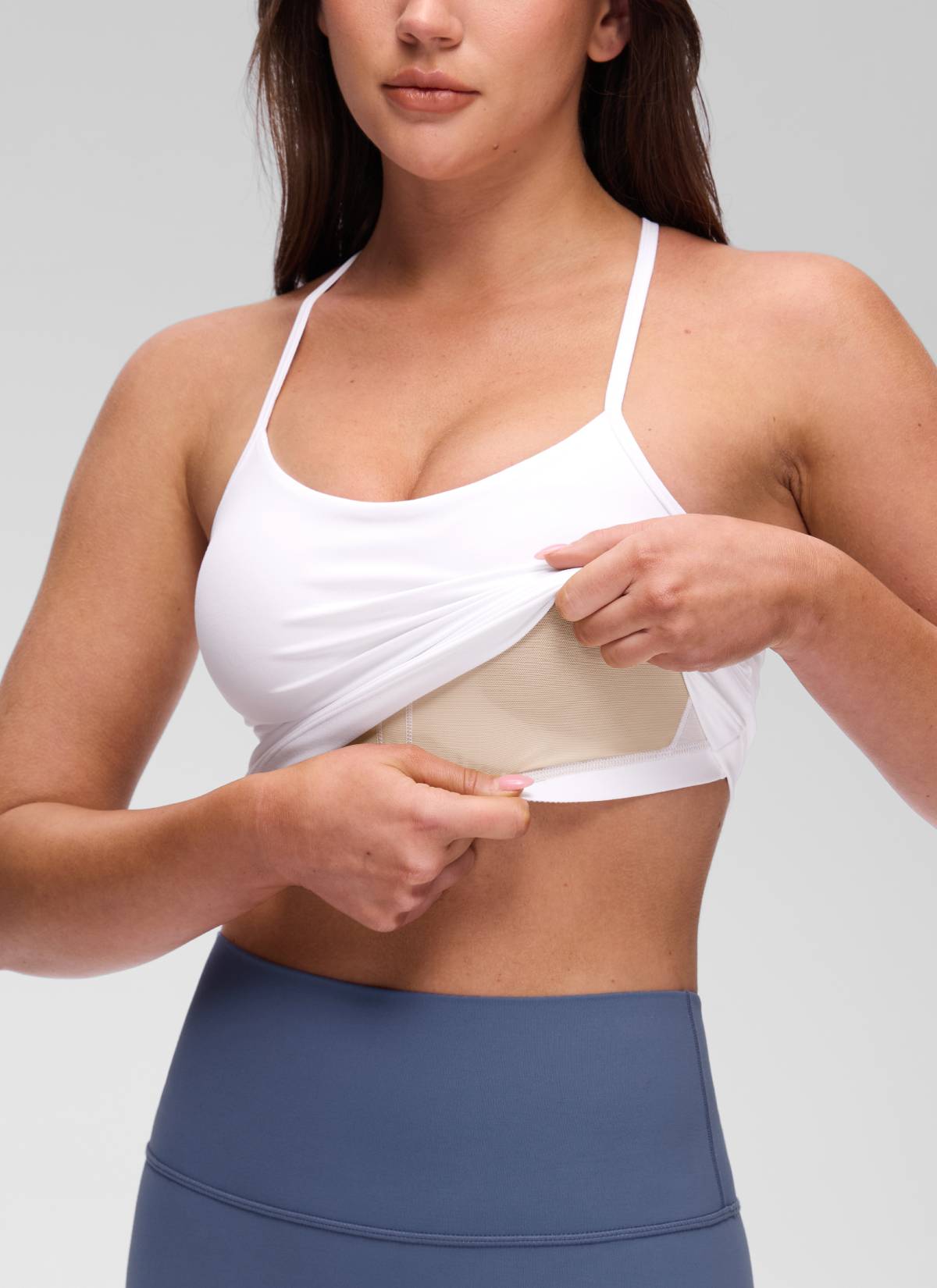 CRZ YOGA Yoga Slim Fit Wanita Butterluxe Bra Terbina Dalam dengan Tangki Belakang Y Putih