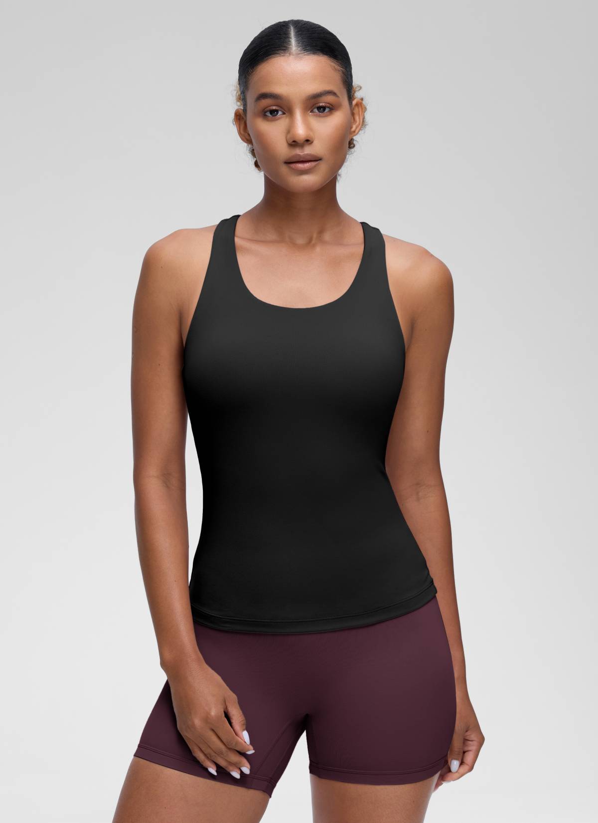 Baju Ketat Yoga Wanita CRZ YOGA Butterluxe Tangki Bra Terbina Dalam Hitam