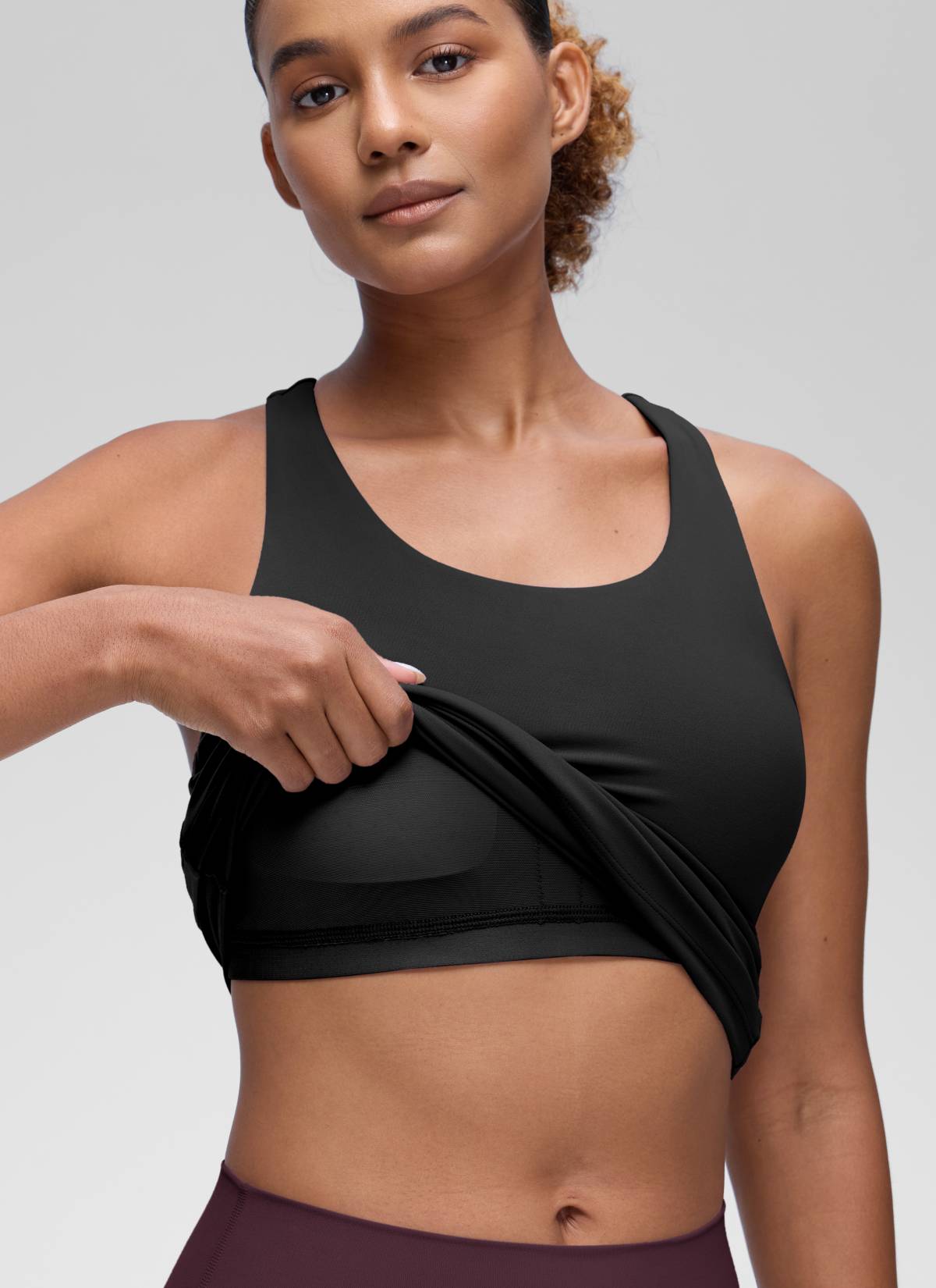 Baju Ketat Yoga Wanita CRZ YOGA Butterluxe Tangki Bra Terbina Dalam Hitam