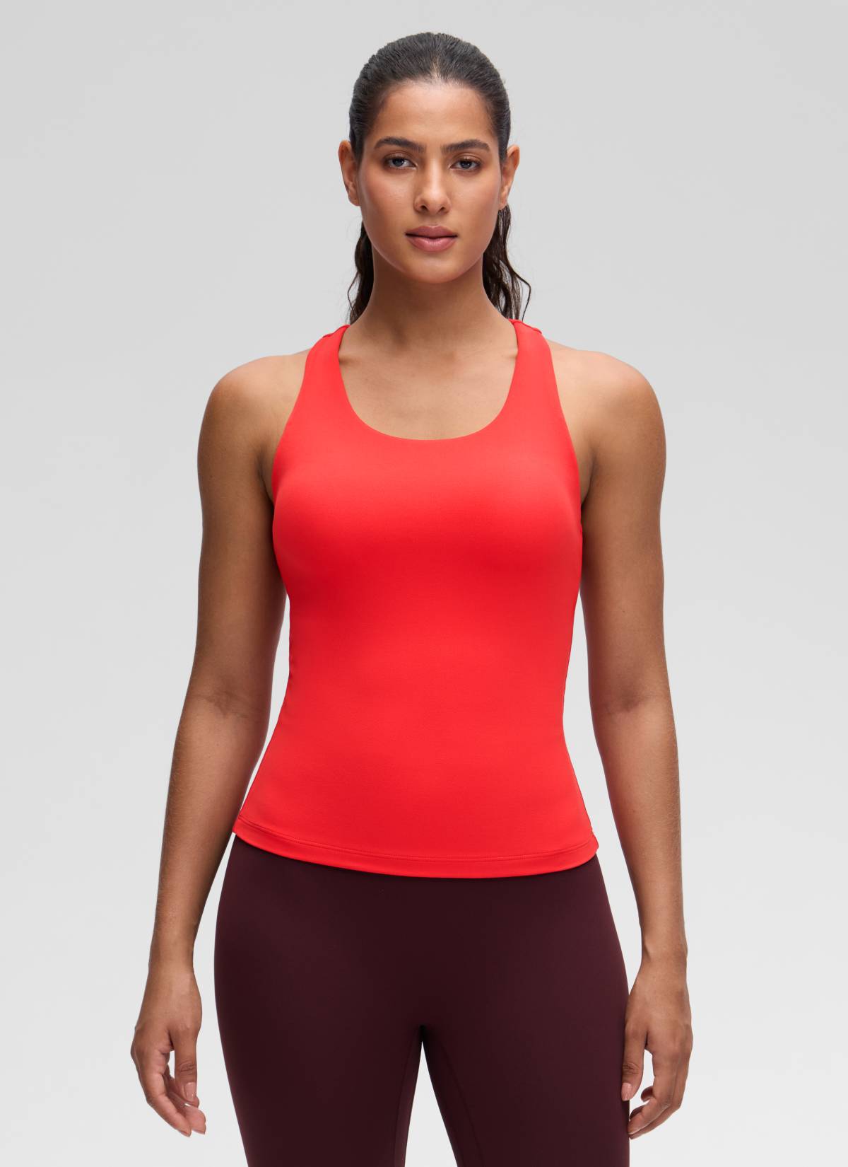 Baju Ketat Yoga Wanita CRZ YOGA Butterluxe Tangki Bra Terbina Dalam Merah Tua