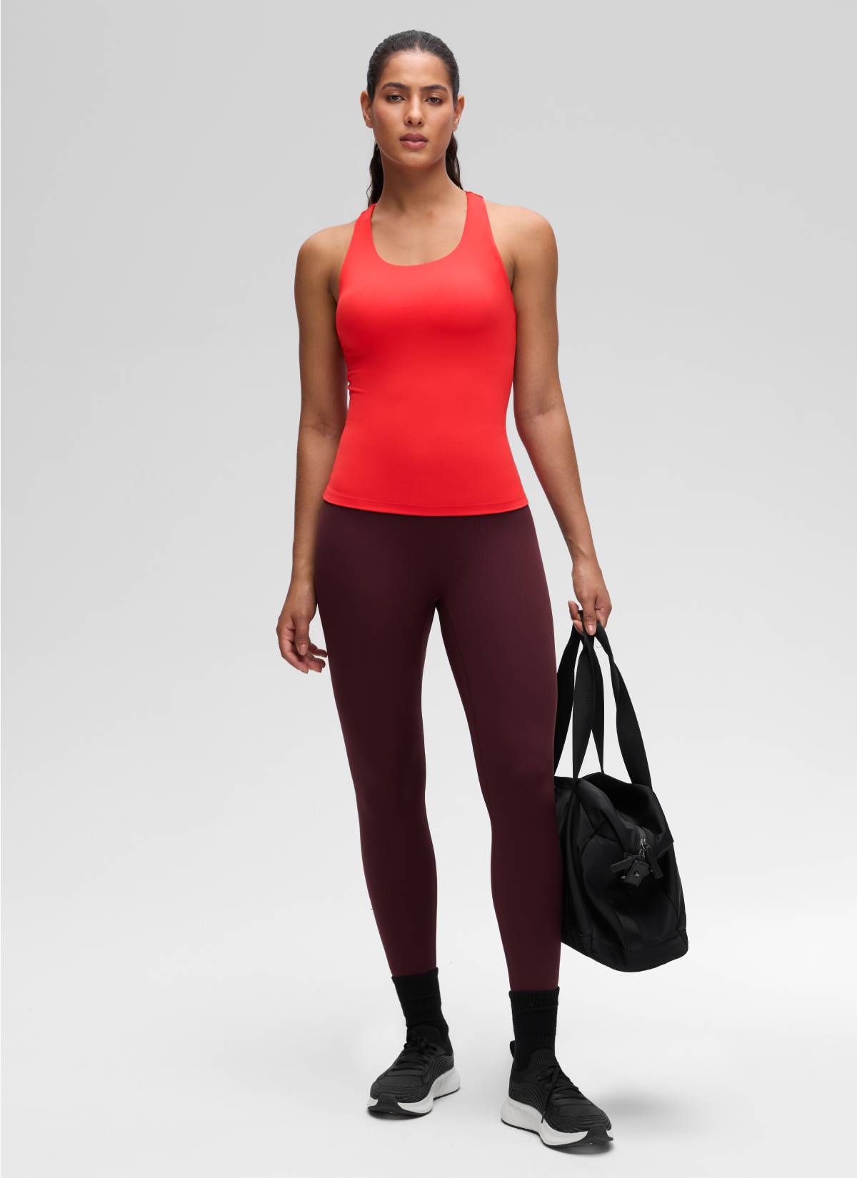 Baju Ketat Yoga Wanita CRZ YOGA Butterluxe Tangki Bra Terbina Dalam Merah Tua