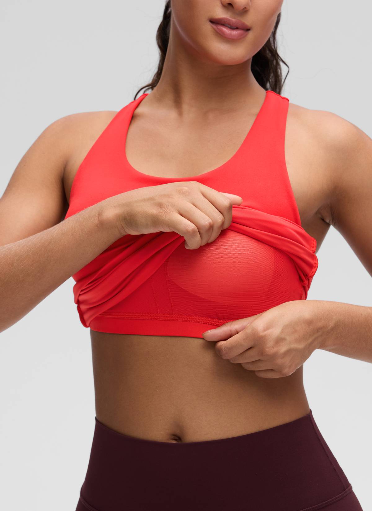 Baju Ketat Yoga Wanita CRZ YOGA Butterluxe Tangki Bra Terbina Dalam Merah Tua