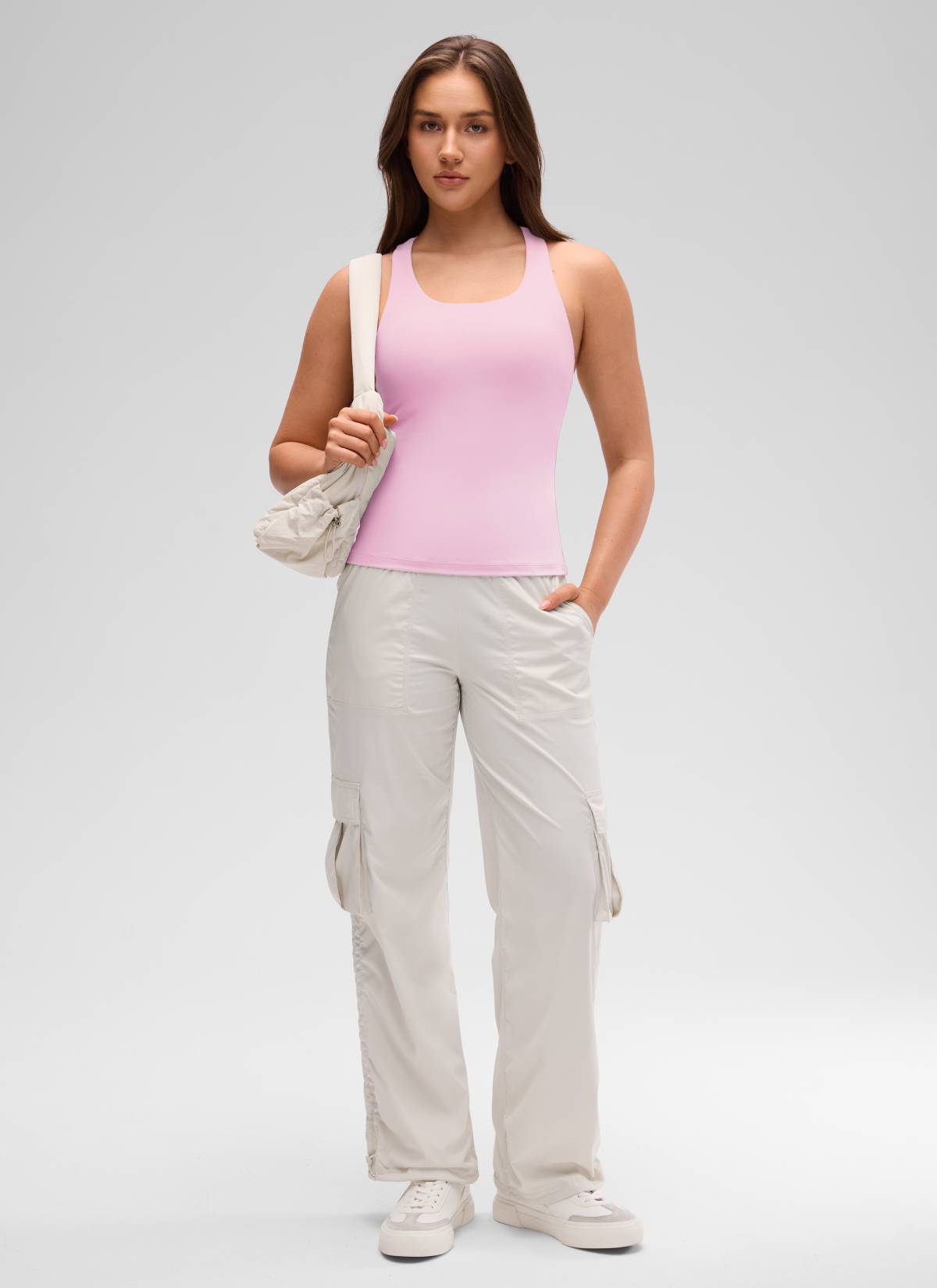Baju Ketat Yoga Wanita CRZ YOGA Butterluxe Tangki Bra Terbina Dalam Peony Merah Jambu