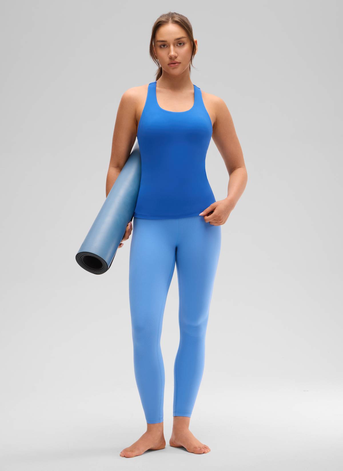 Baju Ketat Yoga Wanita CRZ YOGA Butterluxe Tangki Bra Terbina Dalam Biru Berkilau