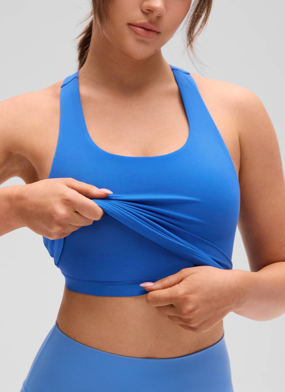Baju Ketat Yoga Wanita CRZ YOGA Butterluxe Tangki Bra Terbina Dalam Biru Berkilau