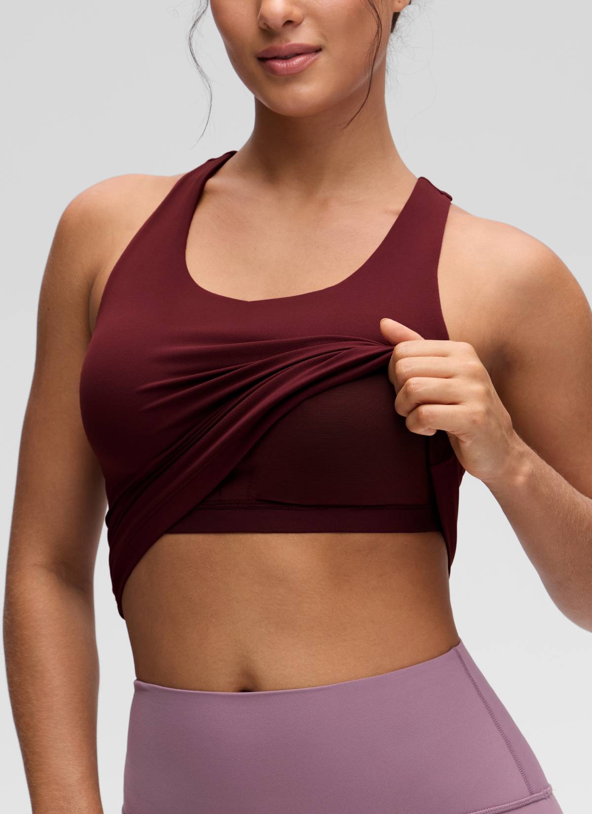 Baju Ketat Yoga Wanita CRZ YOGA Butterluxe Tangki Bra Terbina Dalam Merah Merlot