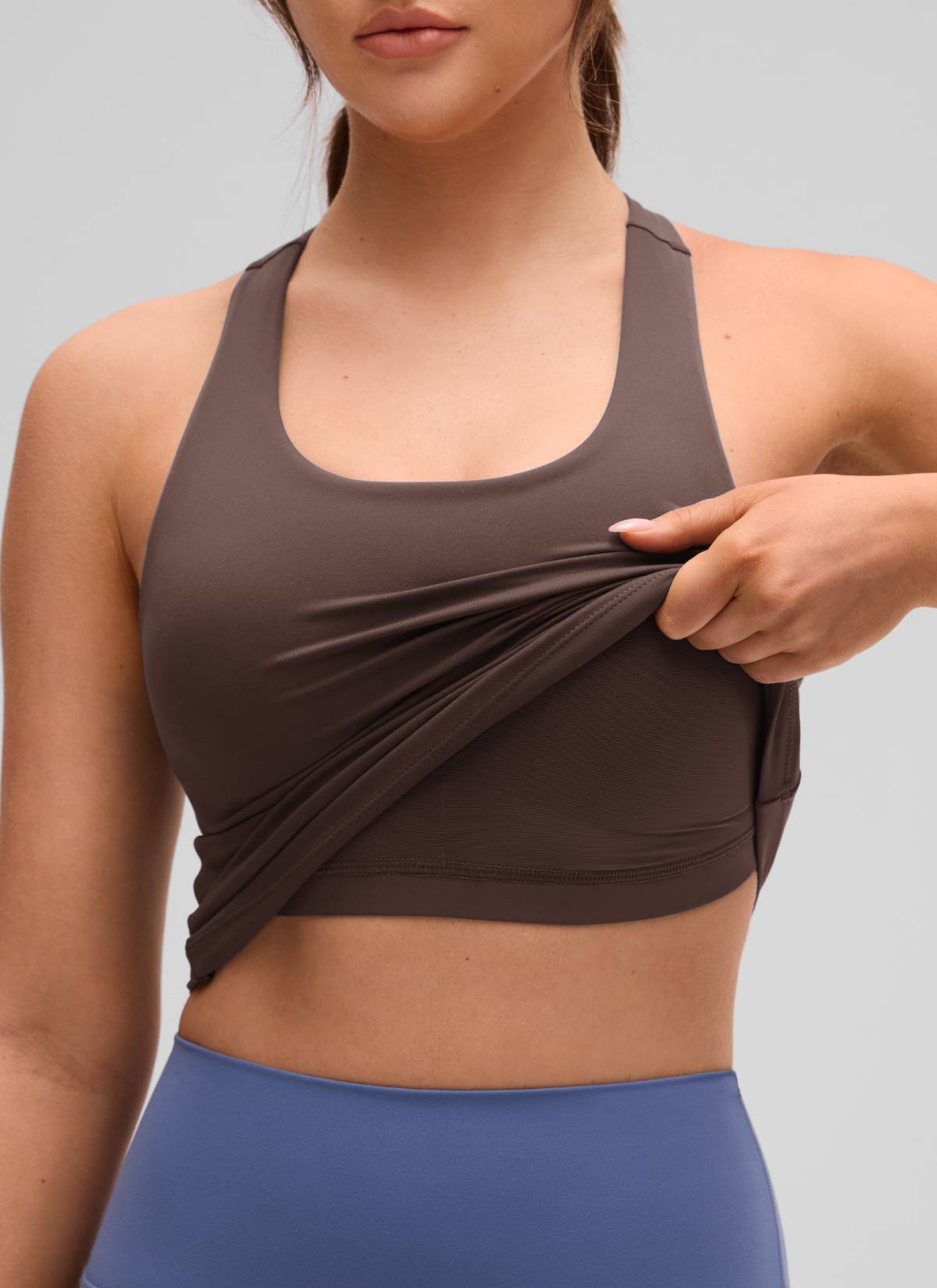 Baju Ketat Yoga Wanita CRZ YOGA Butterluxe Tangki Bra Terbina Dalam Hot Fudge Coklat