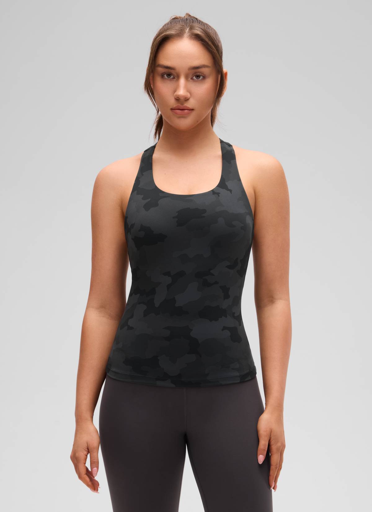 Baju Ketat Yoga Wanita CRZ YOGA Butterluxe Tank Bra Terbina Dalam Penyamaran Kelabu Gelap 2