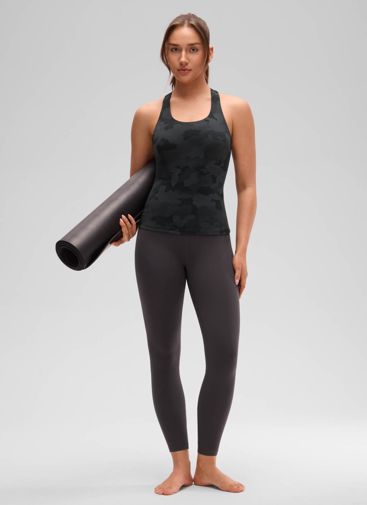 Baju Ketat Yoga Wanita CRZ YOGA Butterluxe Tank Bra Terbina Dalam Penyamaran Kelabu Gelap 2