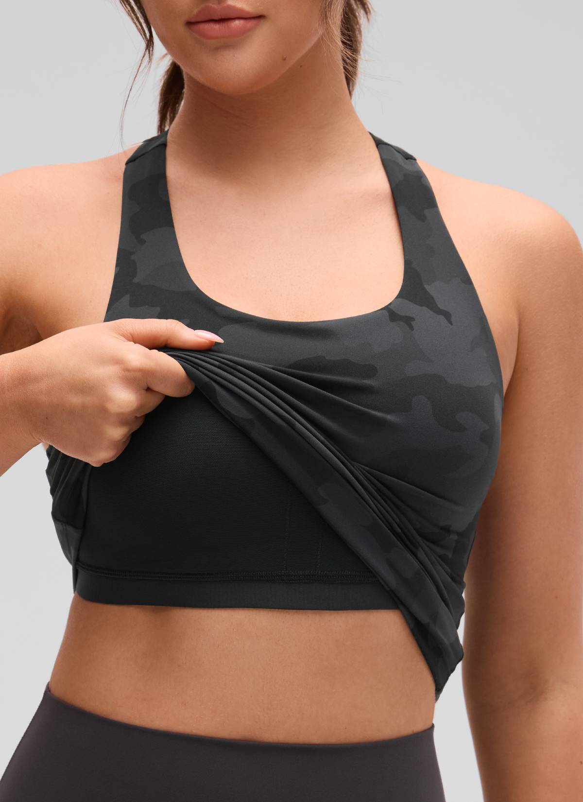 Baju Ketat Yoga Wanita CRZ YOGA Butterluxe Tank Bra Terbina Dalam Penyamaran Kelabu Gelap 2