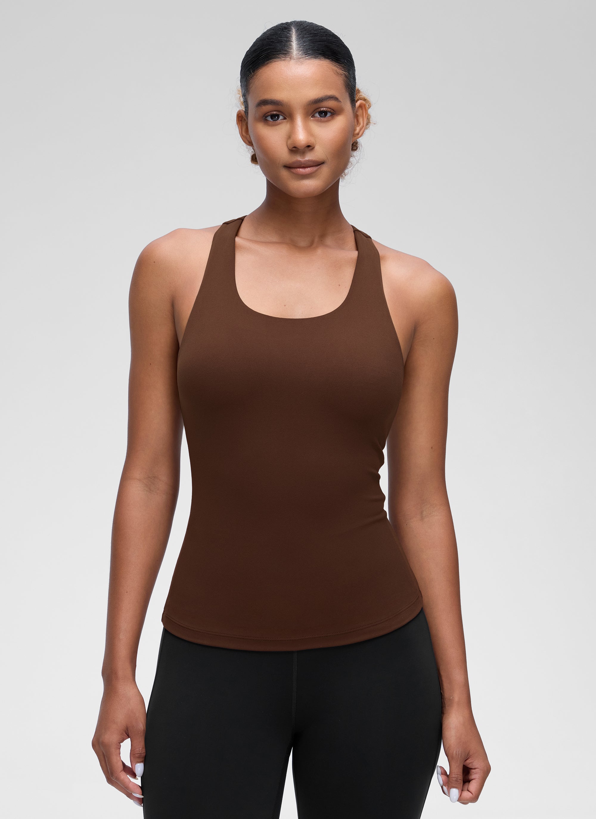 Baju Ketat Yoga Wanita CRZ YOGA Butterluxe Tangki Bra Terbina Dalam Coklat Lava