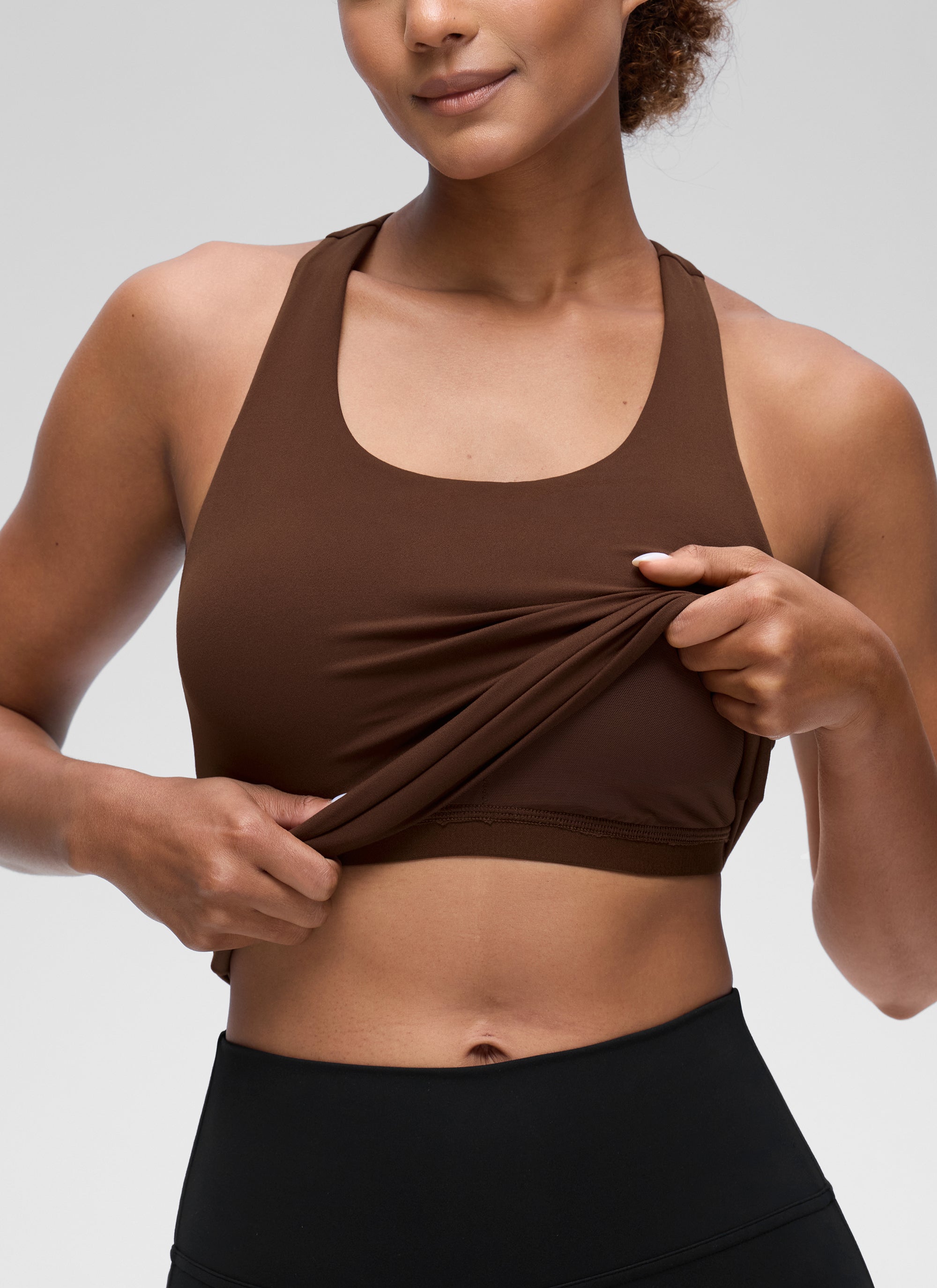 Baju Ketat Yoga Wanita CRZ YOGA Butterluxe Tangki Bra Terbina Dalam Coklat Lava