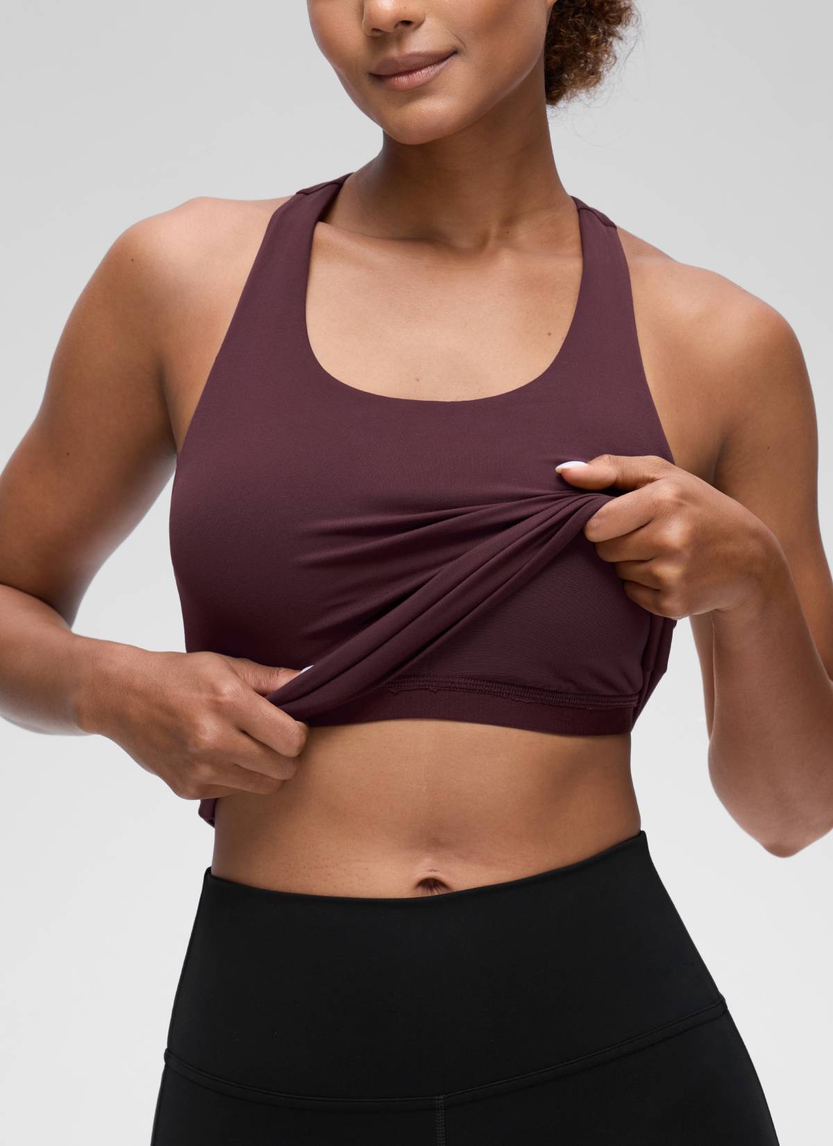 Baju Ketat Yoga Wanita CRZ YOGA Butterluxe Tangki Bra Terbina Dalam Plum Masak