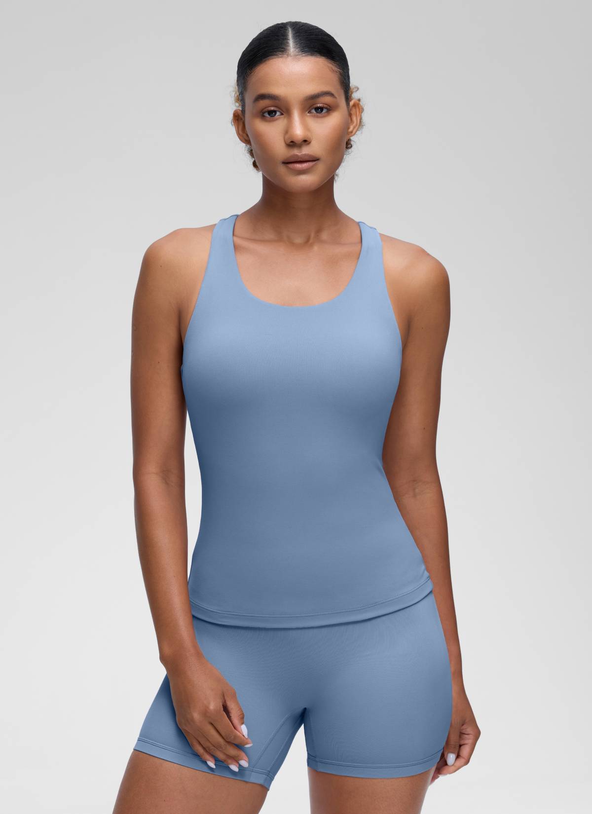 Baju Ketat Yoga Wanita CRZ YOGA Butterluxe Denim Basuh Tangki Bra Terbina Dalam